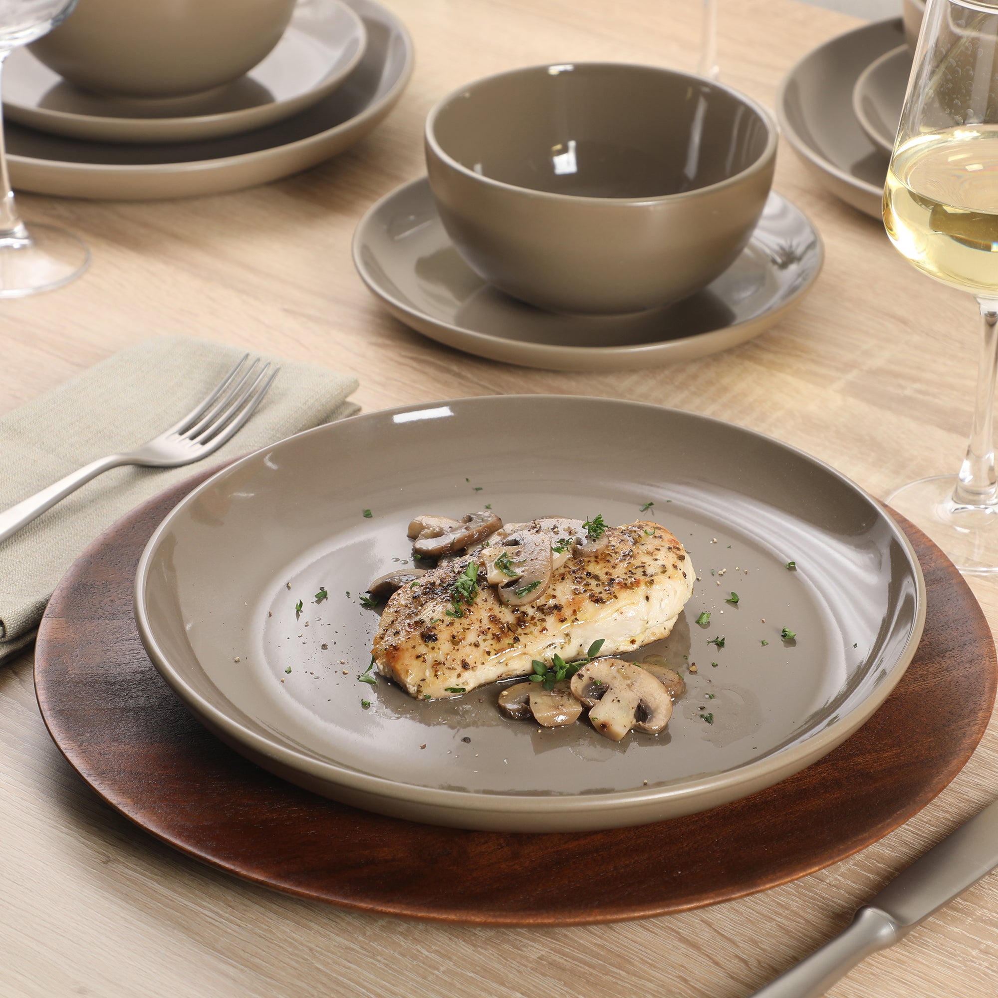 Gibson Home Rockaway 12 Piece Plates and Bowls Matte Outside/Shiny Inside Glaze Service for 4 Dinnerware Set - Brown - Dishwasher and Microwave Safe - Image 5