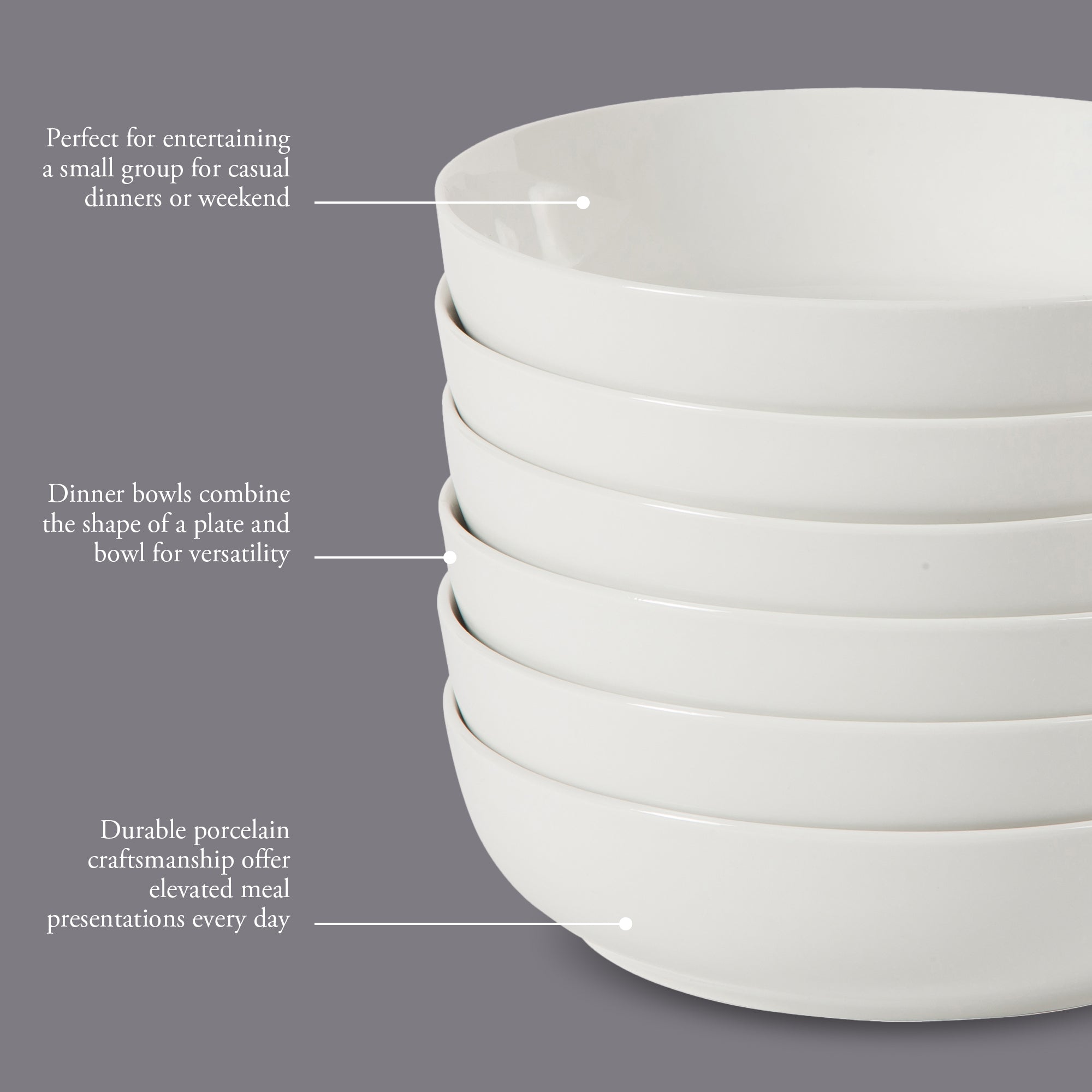 Gibson Home Zen Buffet 6-Piece 41oz Large Pasta Bowls Porcelain Ceramic Chip and Scratch Resistant Shallow Salad Bowl, Serving Bowls, Soup Bowls Set, Dishwasher & Microwave Safe White - Image 4
