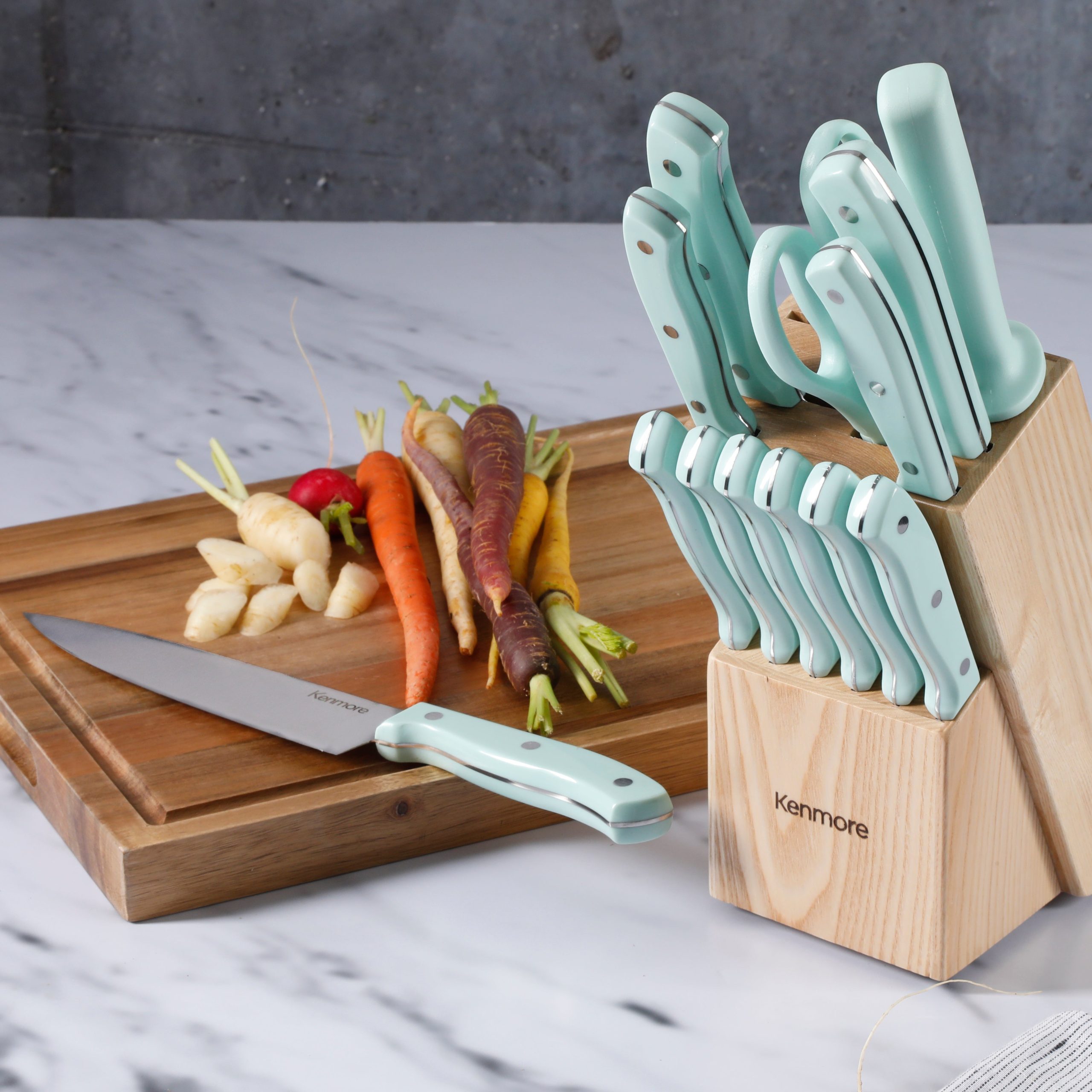 Kenmore Kane 14-Piece Cutlery Set w/ Rubber Coated Wood Knife Block - Image 6