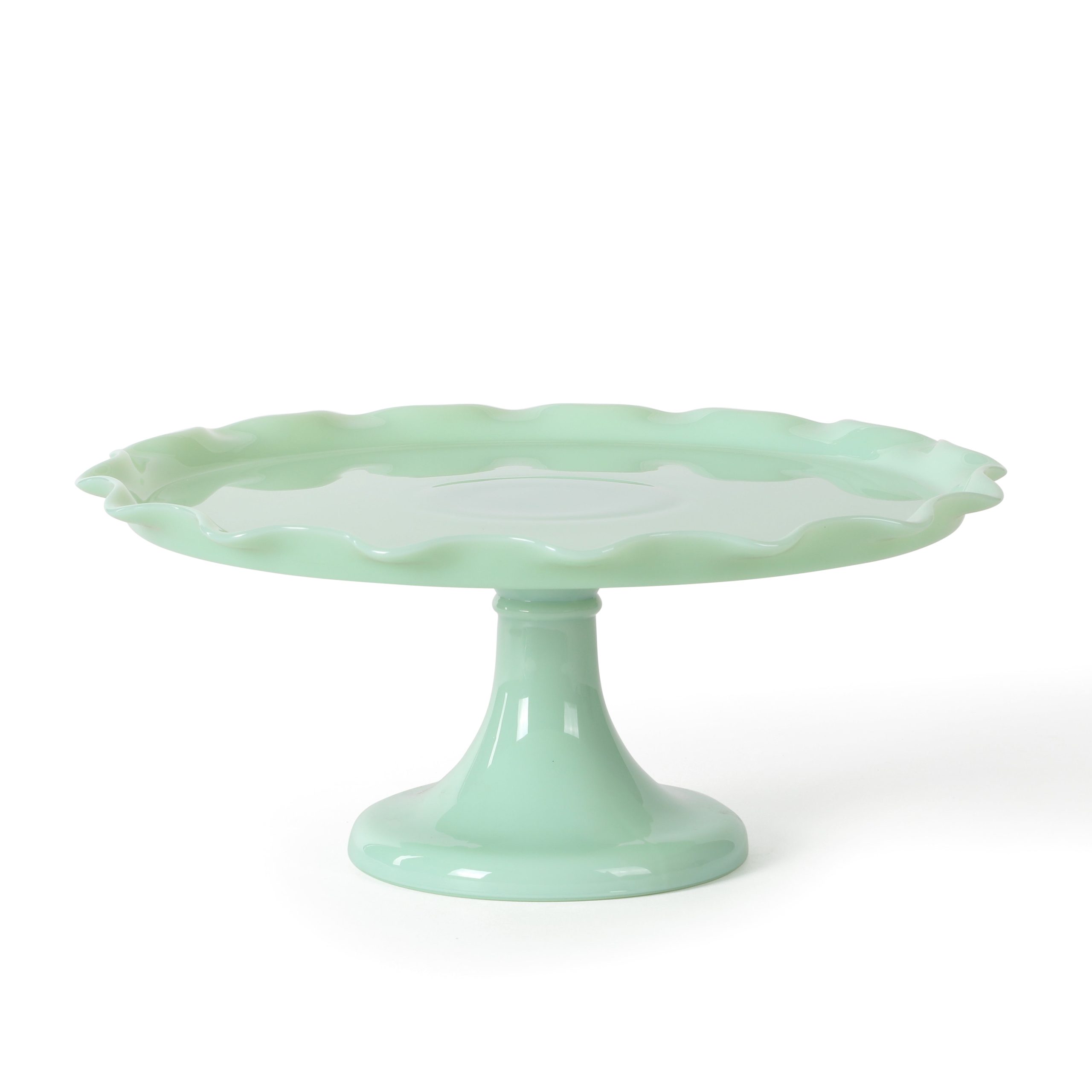 Martha Stewart Highbrook 11" Handmade Jadeite Glass Cake Stand w/ Ruffle Trim