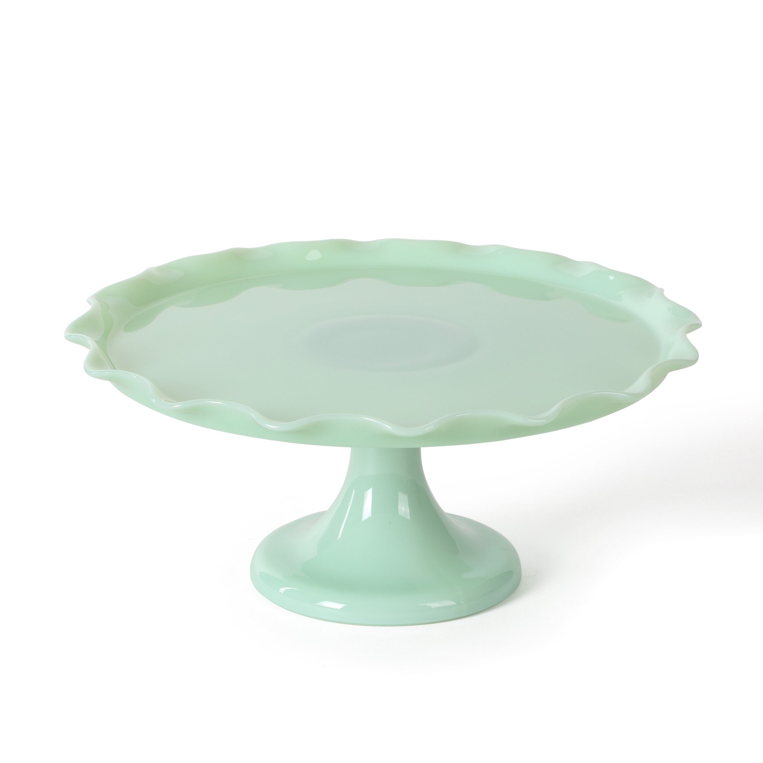 Martha Stewart Highbrook 11" Handmade Jadeite Glass Cake Stand w/ Ruffle Trim - Image 4