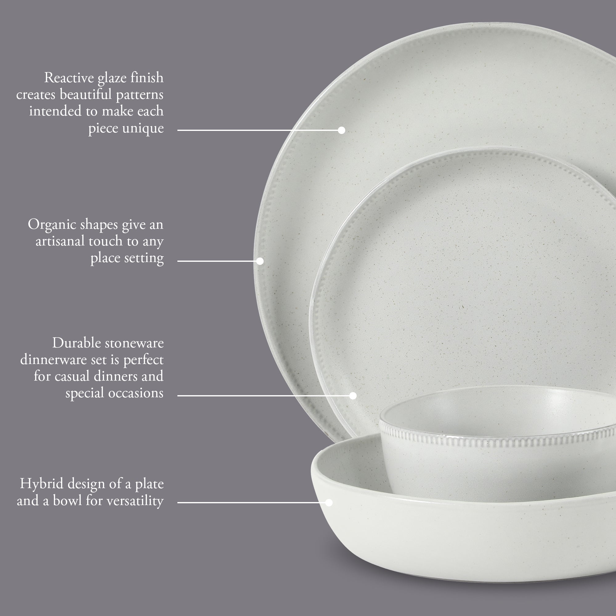 Gibson Elite Menlo Park 16-Piece Pottery Clay Stoneware Dinnerware Set – Reactive Glaze, Embossed Plates and Bowls W/ Pasta Bowl, Service for 4 – Microwave & Dishwasher Safe - Image 3