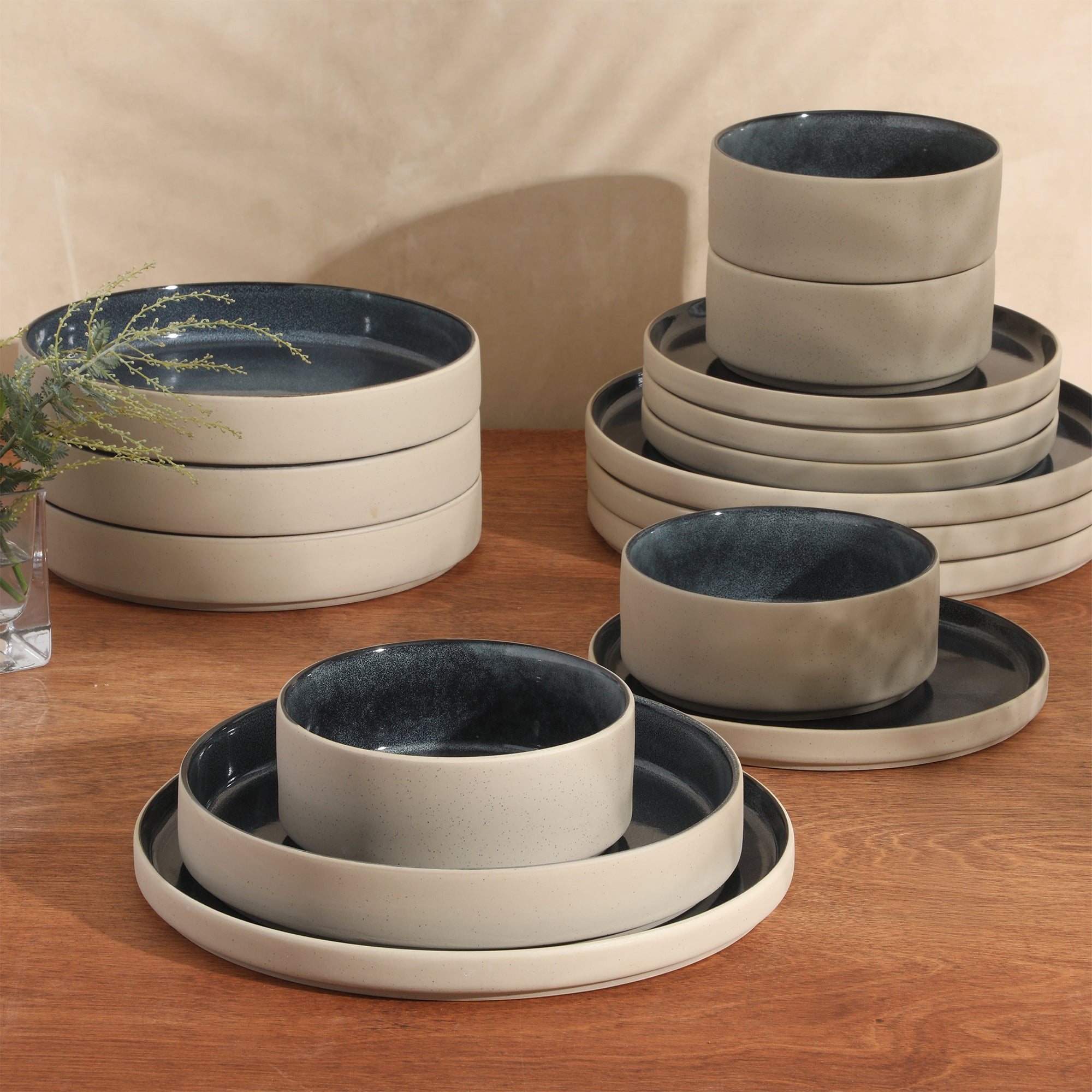 Gibson Elite Liberty Bay 16-Piece Pottery Clay Stoneware Dinnerware Set – Reactive Glaze, Stackable Plates and Bowls W/ Pasta Bowl, Service for 4 – Microwave & Dishwasher Safe - Image 6