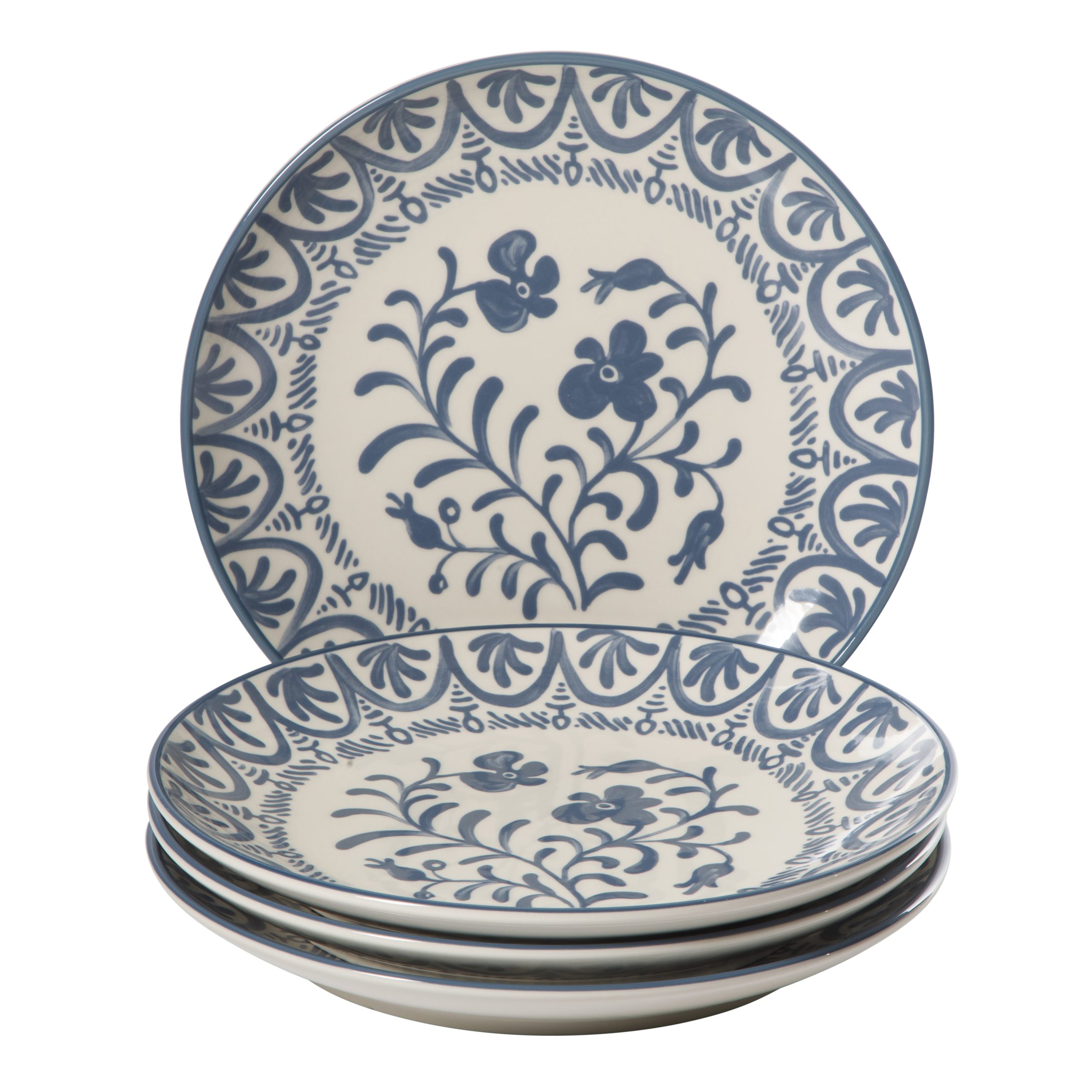 Bloomhouse - 2-Time Oprah’s Favorite Things - Valencia Flor 4 Piece 10.75” Dinner Plate Set, Stoneware Plates, Mediterranean Floral Decal Design, Microwave & Dishwasher Safe