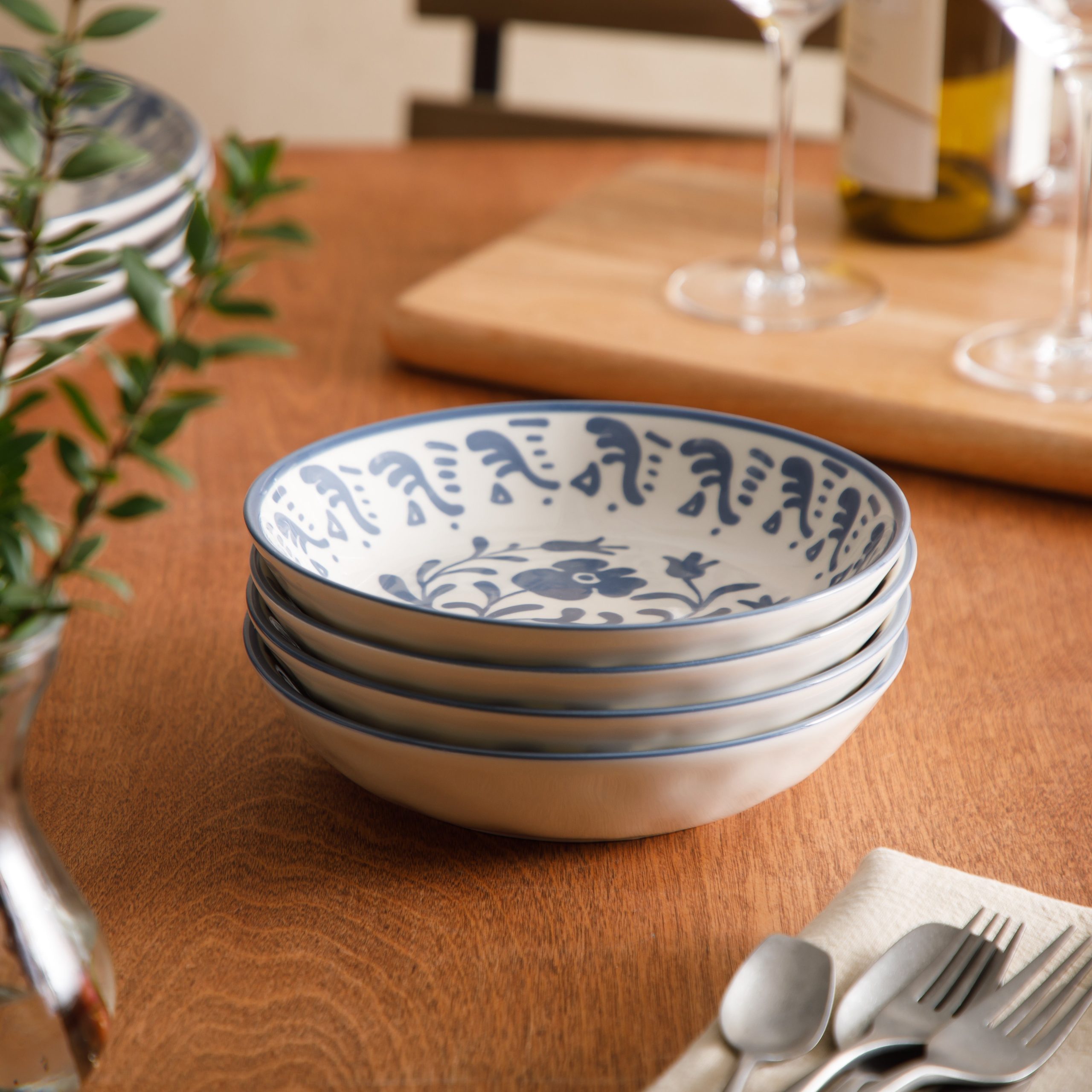 Bloomhouse - 2-Time Oprah’s Favorite Things - Valencia Flor 4 Piece Dinner Bowl Set, 8” Stoneware Pasta Bowls, Mediterranean Floral Decal Design, Microwave & Dishwasher Safe - Image 2