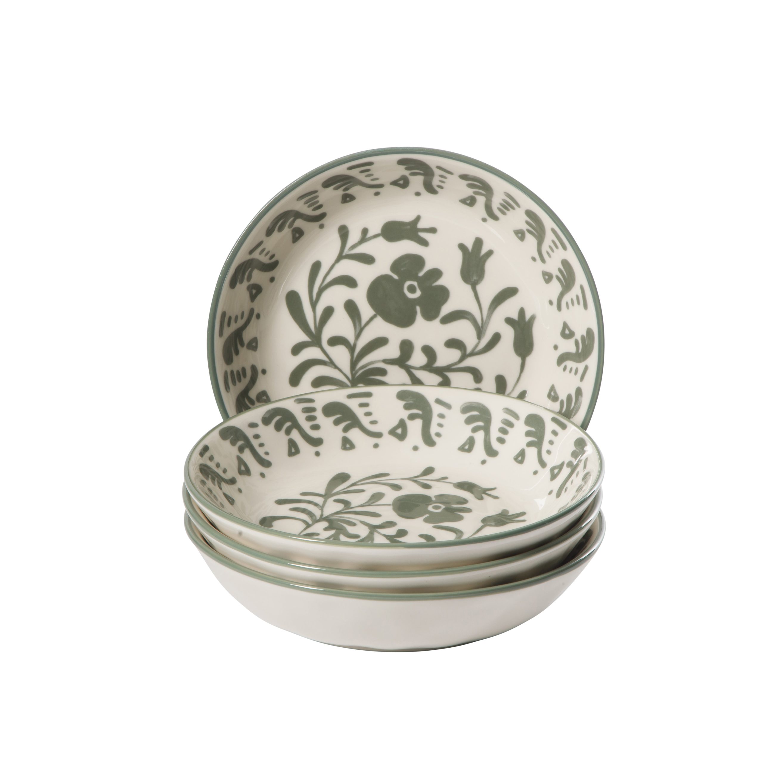 Bloomhouse - 2-Time Oprah’s Favorite Things - Valencia Flor 4 Piece Dinner Bowl Set, 8” Stoneware Pasta Bowls, Mediterranean Floral Decal Design, Microwave & Dishwasher Safe - Image 6