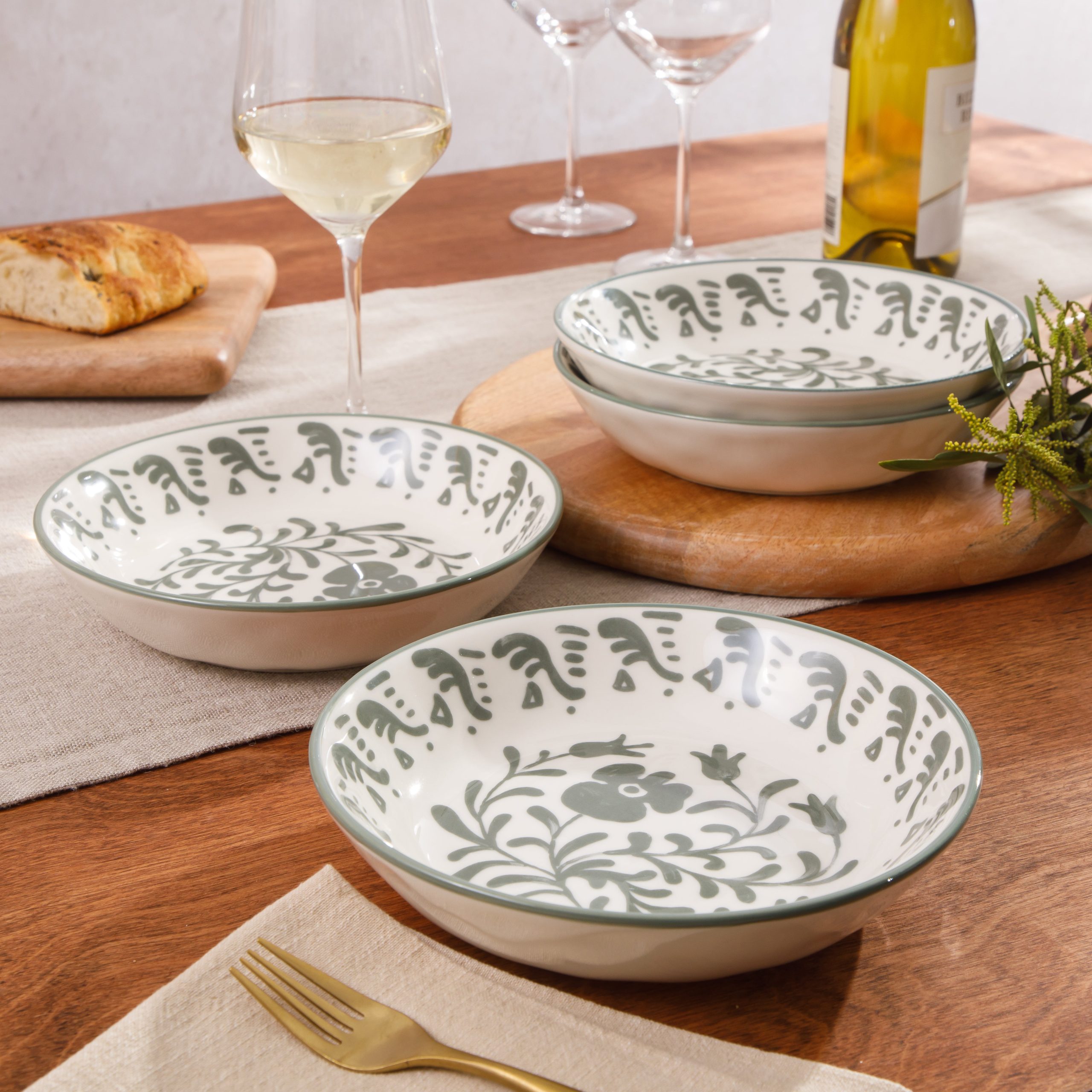 Bloomhouse - 2-Time Oprah’s Favorite Things - Valencia Flor 4 Piece Dinner Bowl Set, 8” Stoneware Pasta Bowls, Mediterranean Floral Decal Design, Microwave & Dishwasher Safe - Image 7