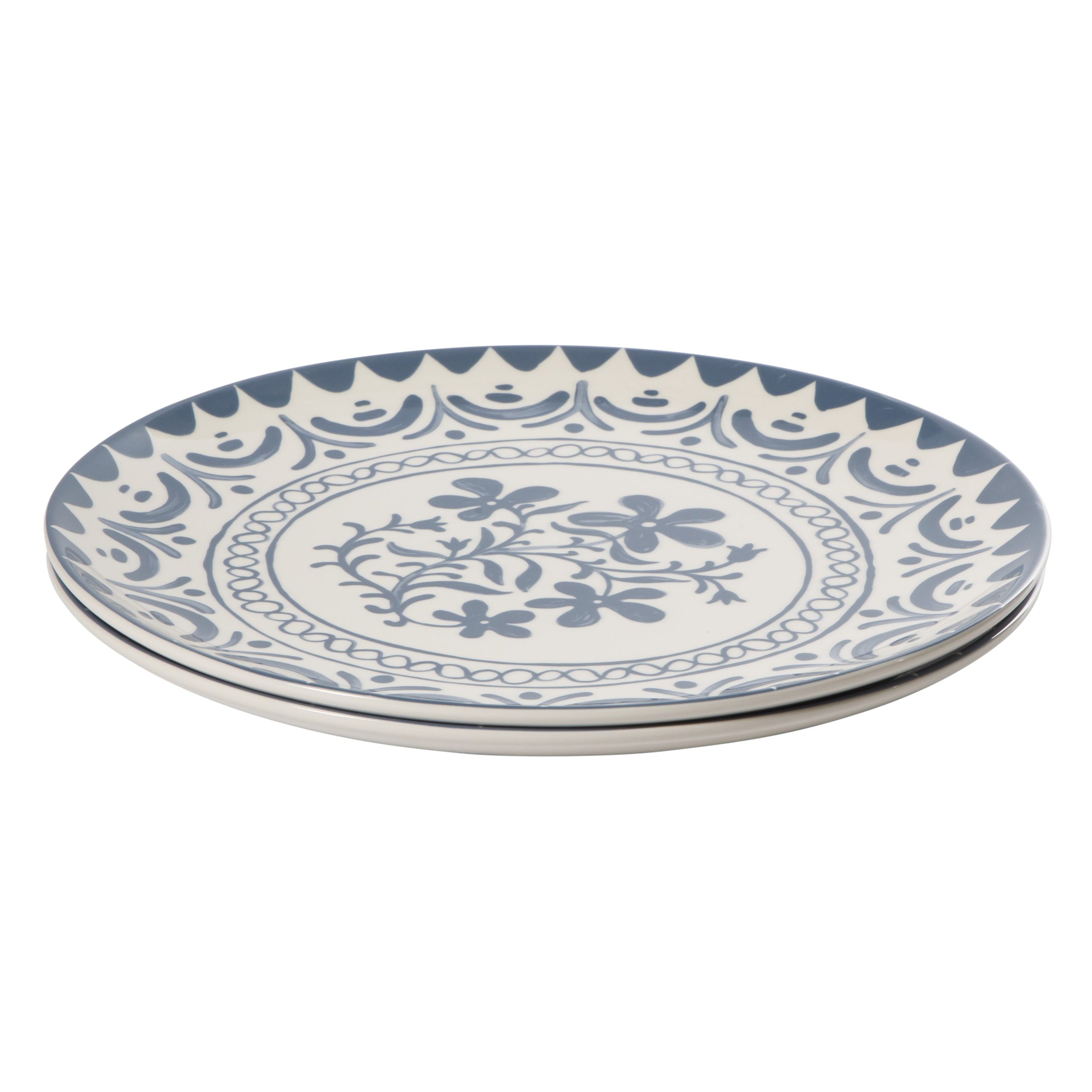 Bloomhouse - 2-Time Oprah’s Favorite Things - Valencia Flor 2 Piece 13” Serving Platter Set, Stoneware Platters, Mediterranean Floral Decal Design, Microwave & Dishwasher Safe, Iris Blue - Image 6