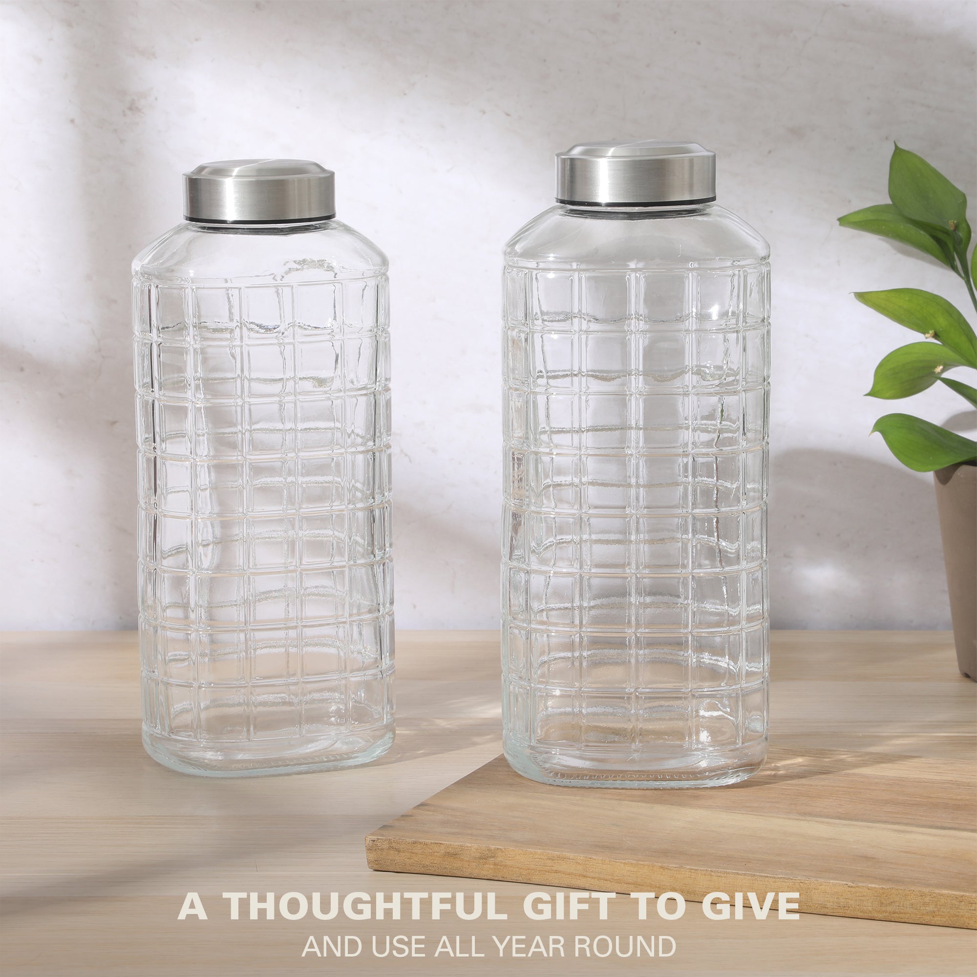 Gibson Home Whistler Peak 2 Piece Large Embossed Reusable Glassed Bottles W/ Airtight Leakproof Stainless Steel Lid, Pitcher for Water, Milk, Juice - Dishwasher Safe - Image 10