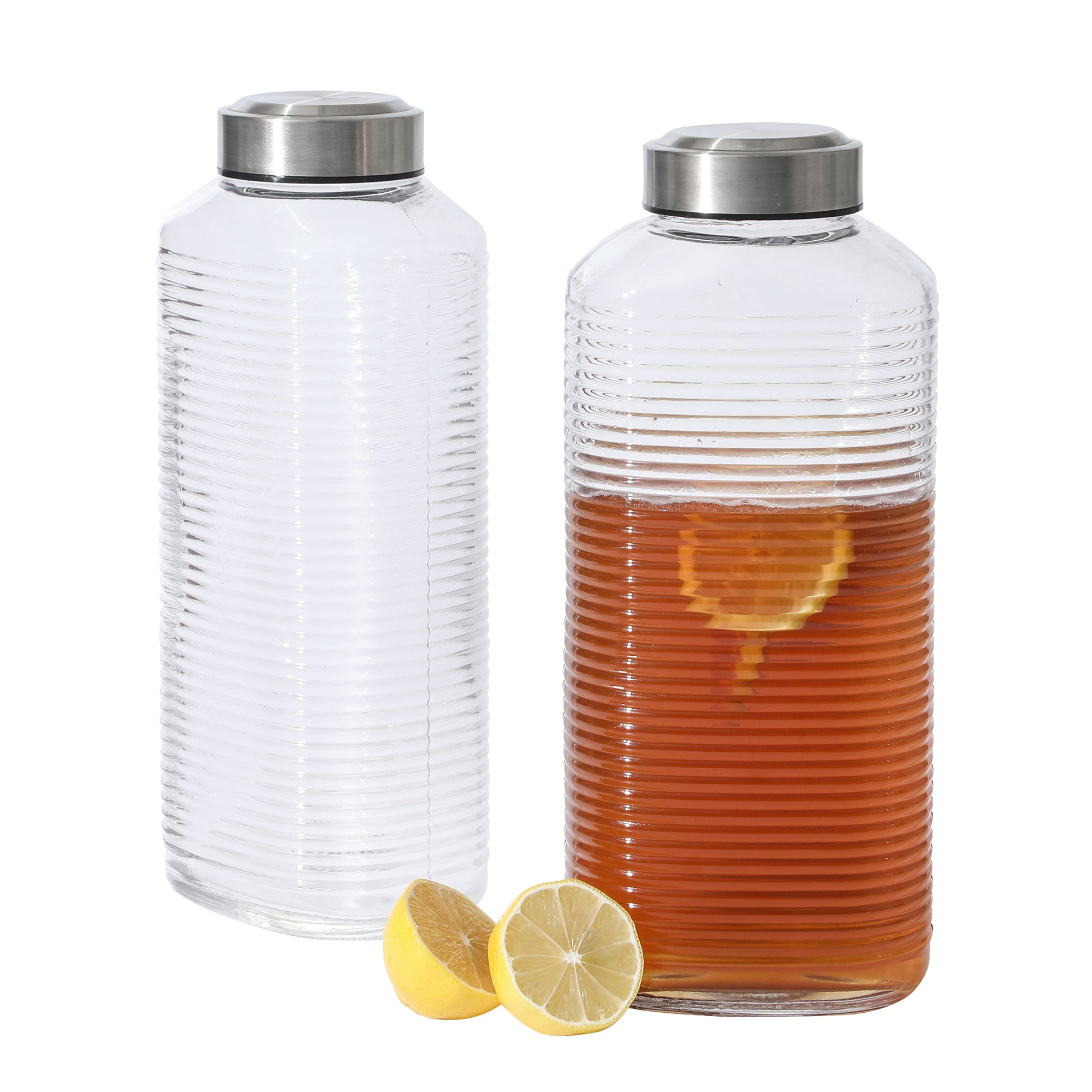 Gibson Home Aspen Heights 2 Piece Large Embossed Reusable Glassed Bottles W/ Airtight Leakproof Stainless Steel Lid, Pitcher for Water, Milk, Juice - Dishwasher Safe - Image 6
