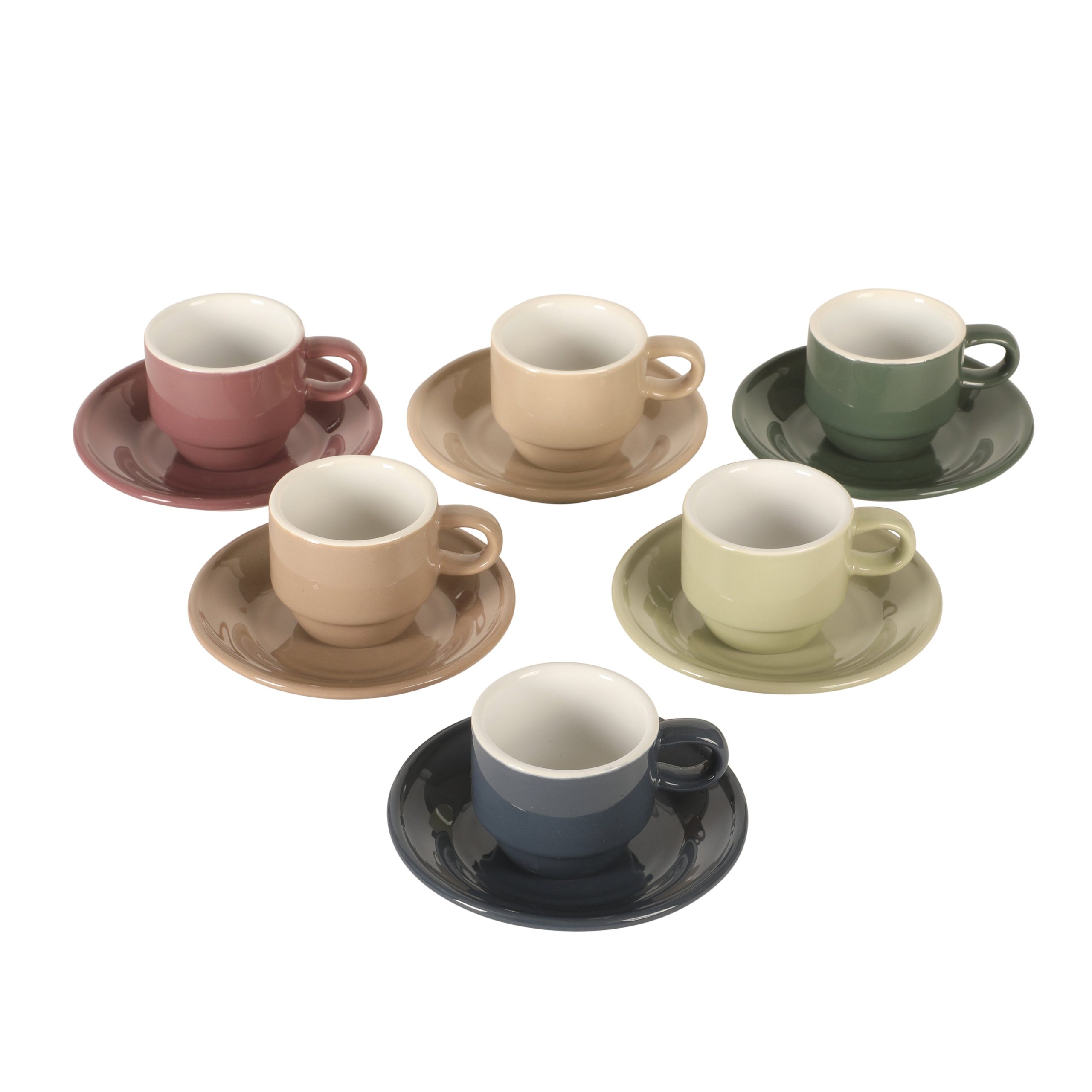 Gibson Home Brew Harmony 13 Piece Espresso Cup Set with Metal Rack, Stoneware Espresso Cups & Saucers, Solid Color Stackable Coffee Set, Café Style, Dishwasher & Microwave Safe - Image 5