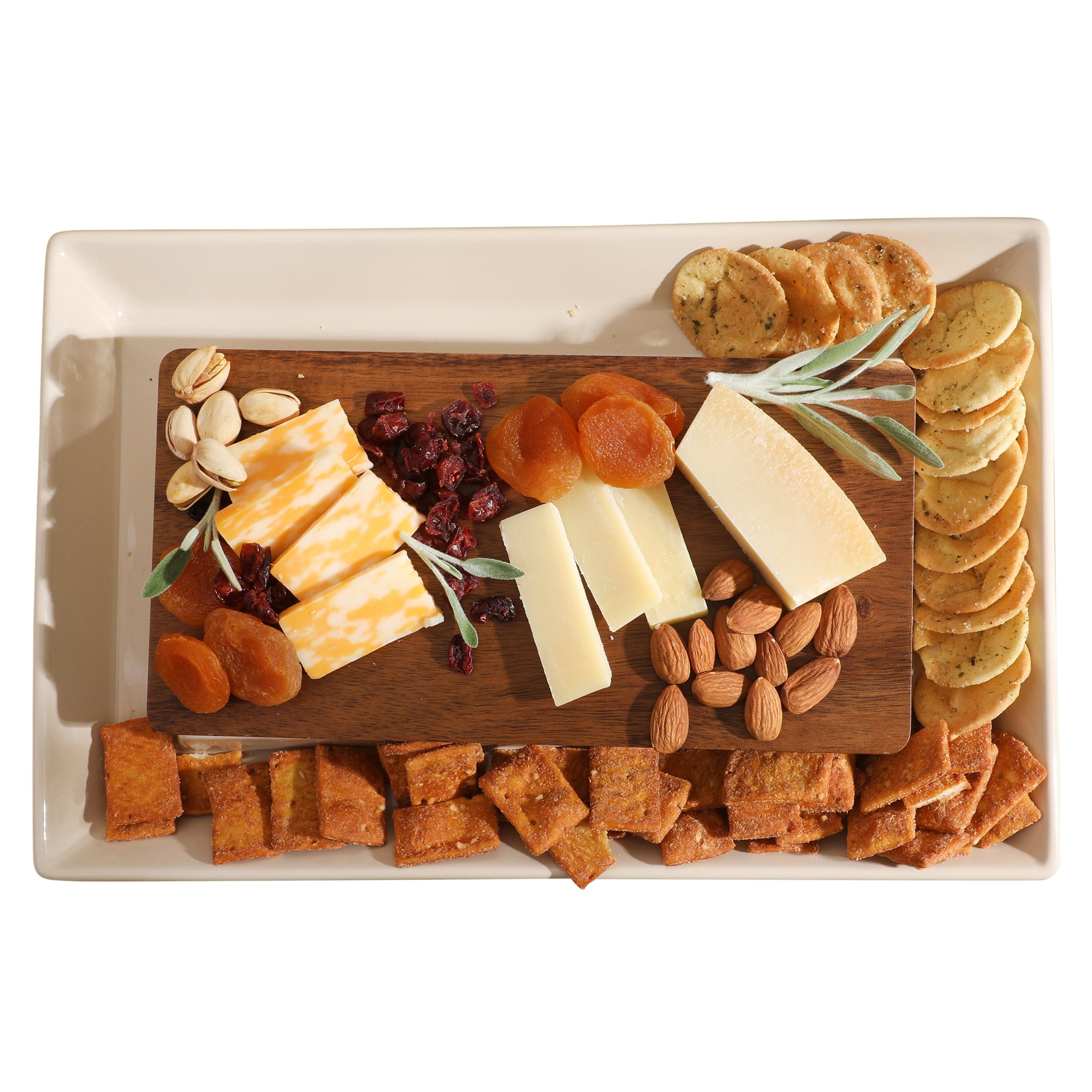 Gibson Elite 3-Section Stoneware Serving Tray with Acacia Lid – Taupe Rectangular Chip & Dip, Condiment, Snack and Appetizer Server for Parties & Entertaining - Image 7