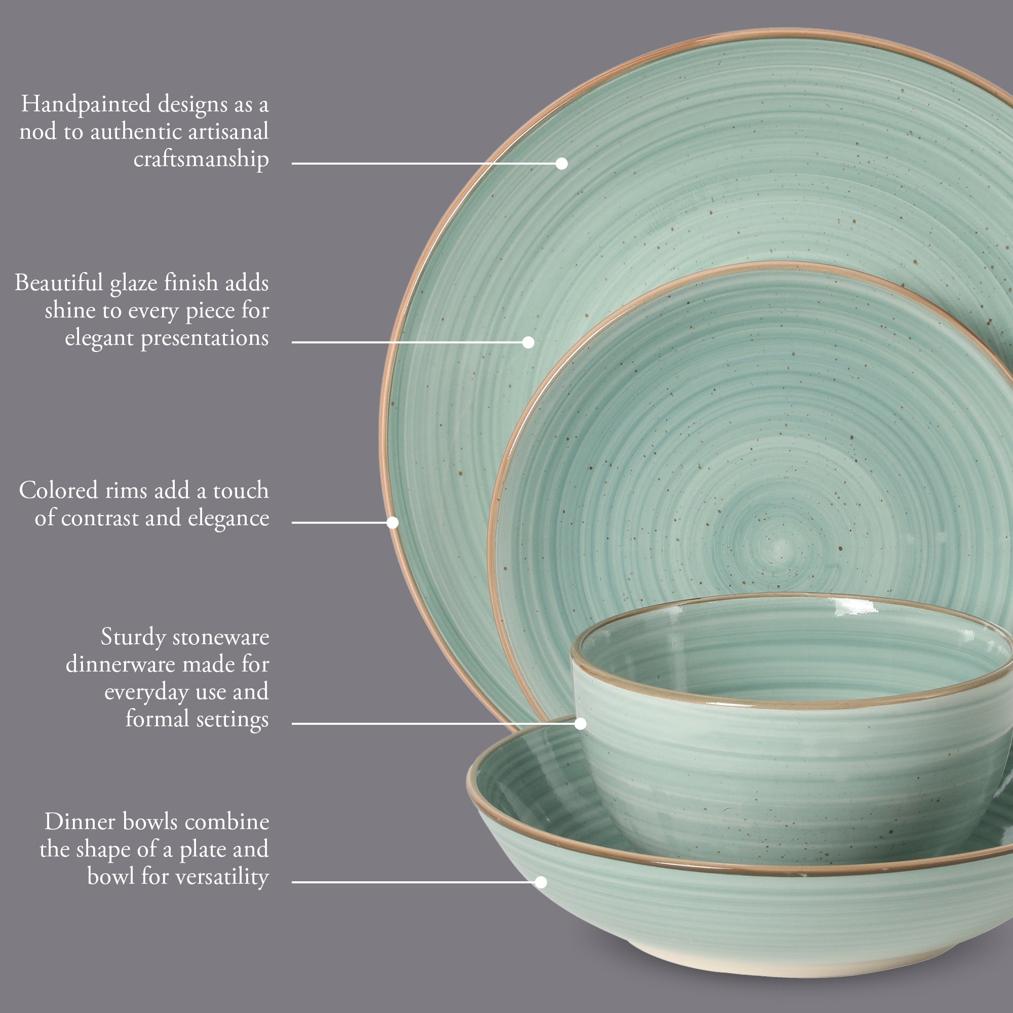 Gibson Home Stonebury 16 Piece Plates and Bowls Assorted Color Dishes - Handpainted Stoneware Dinnerware Set - Service for 4 - Image 10