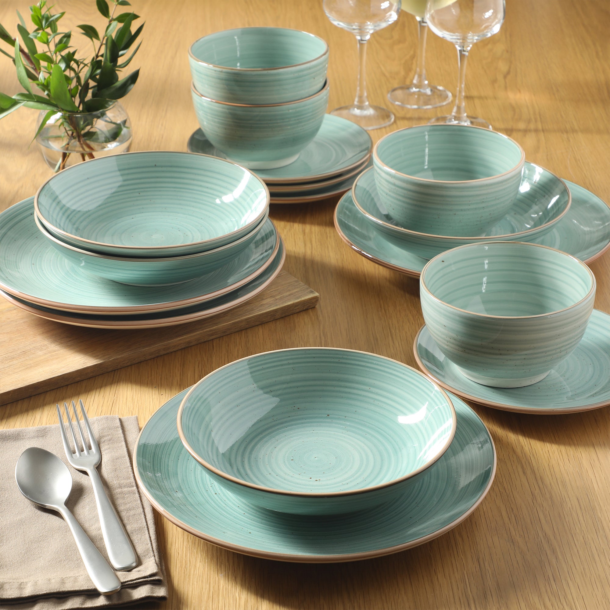 Gibson Home Stonebury 16 Piece Plates and Bowls Assorted Color Dishes - Handpainted Stoneware Dinnerware Set - Service for 4 - Image 14