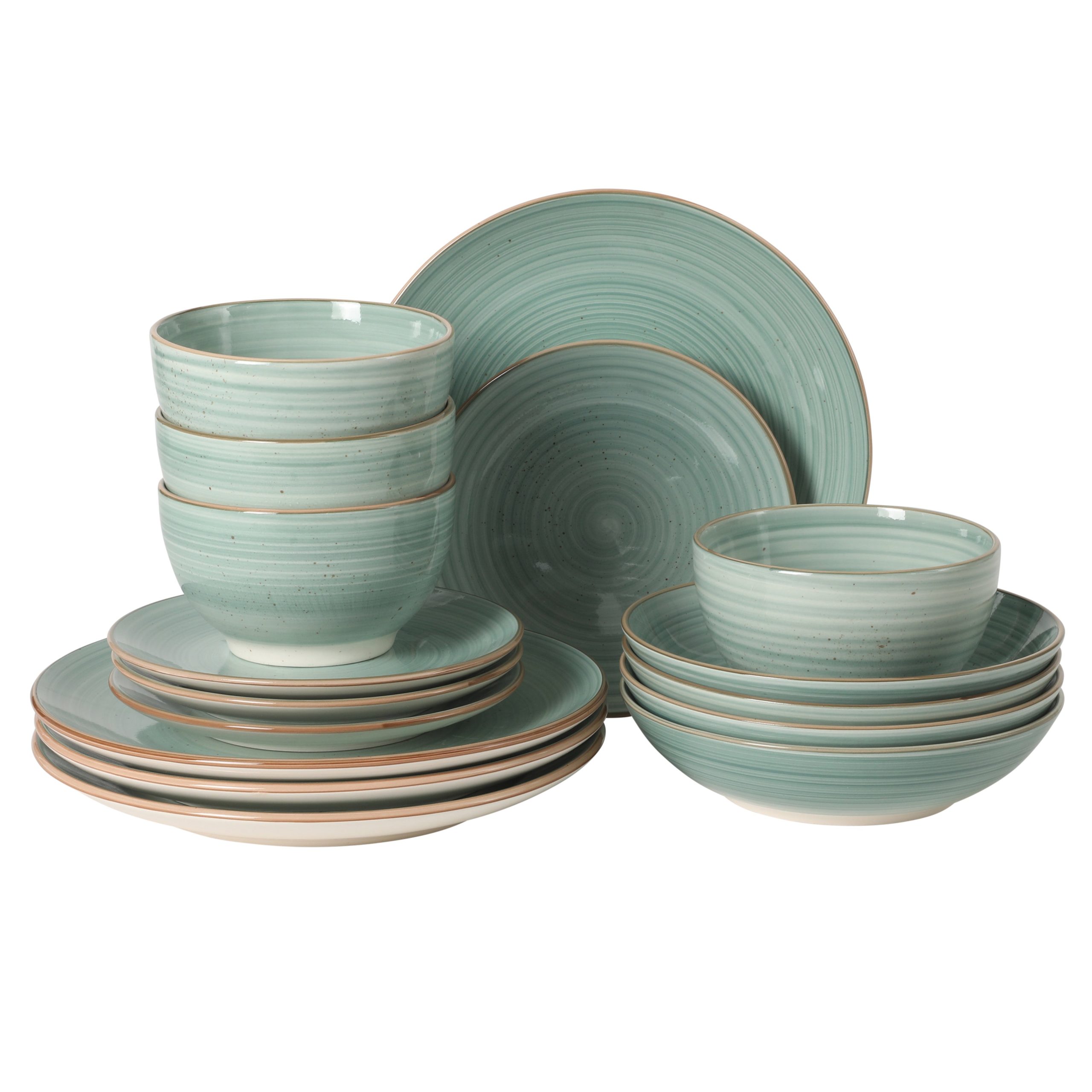 Gibson Home Stonebury 16 Piece Plates and Bowls Assorted Color Dishes - Handpainted Stoneware Dinnerware Set - Service for 4 - Image 8