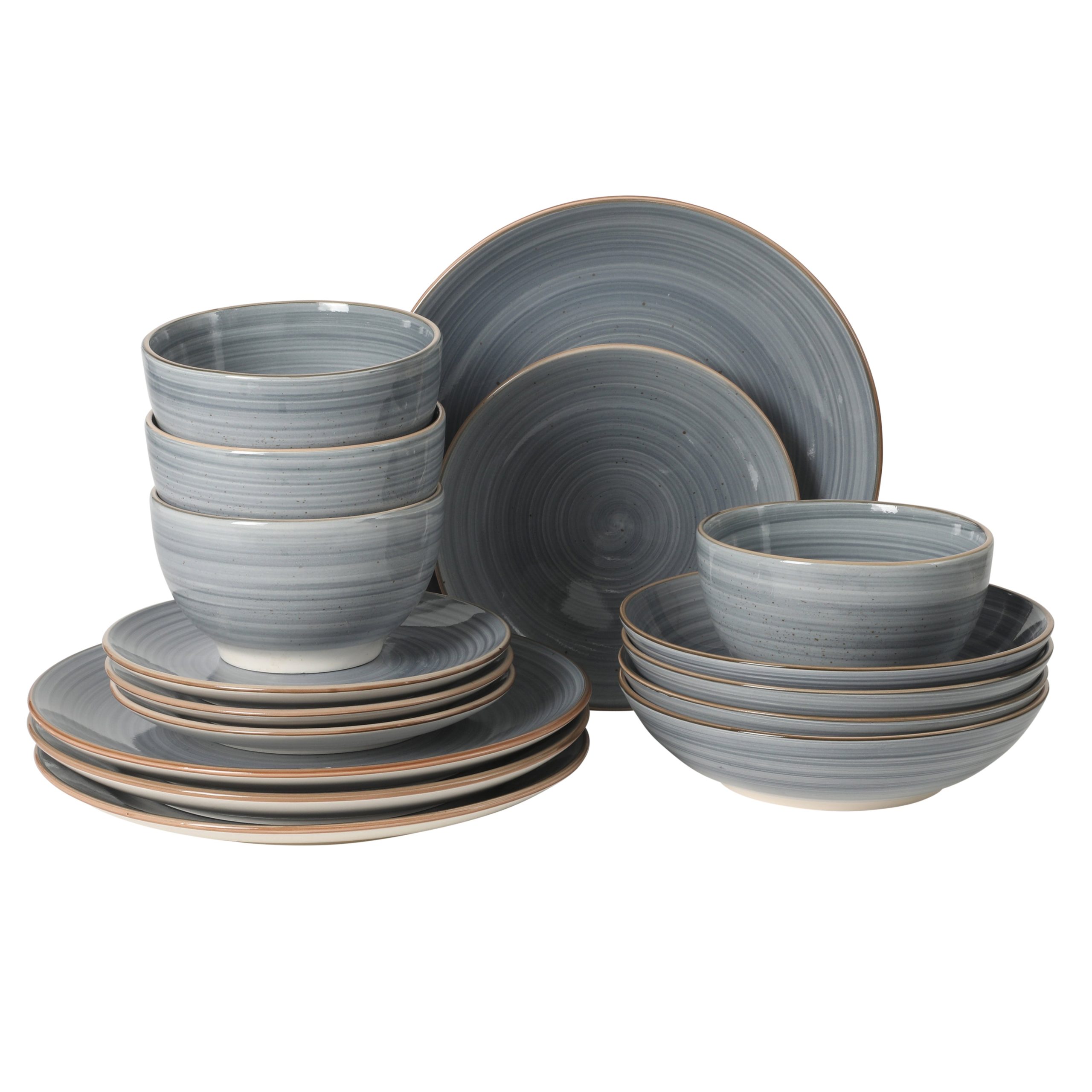 Gibson Home Stonebury 16 Piece Plates and Bowls Assorted Color Dishes - Handpainted Stoneware Dinnerware Set - Service for 4 - Image 15