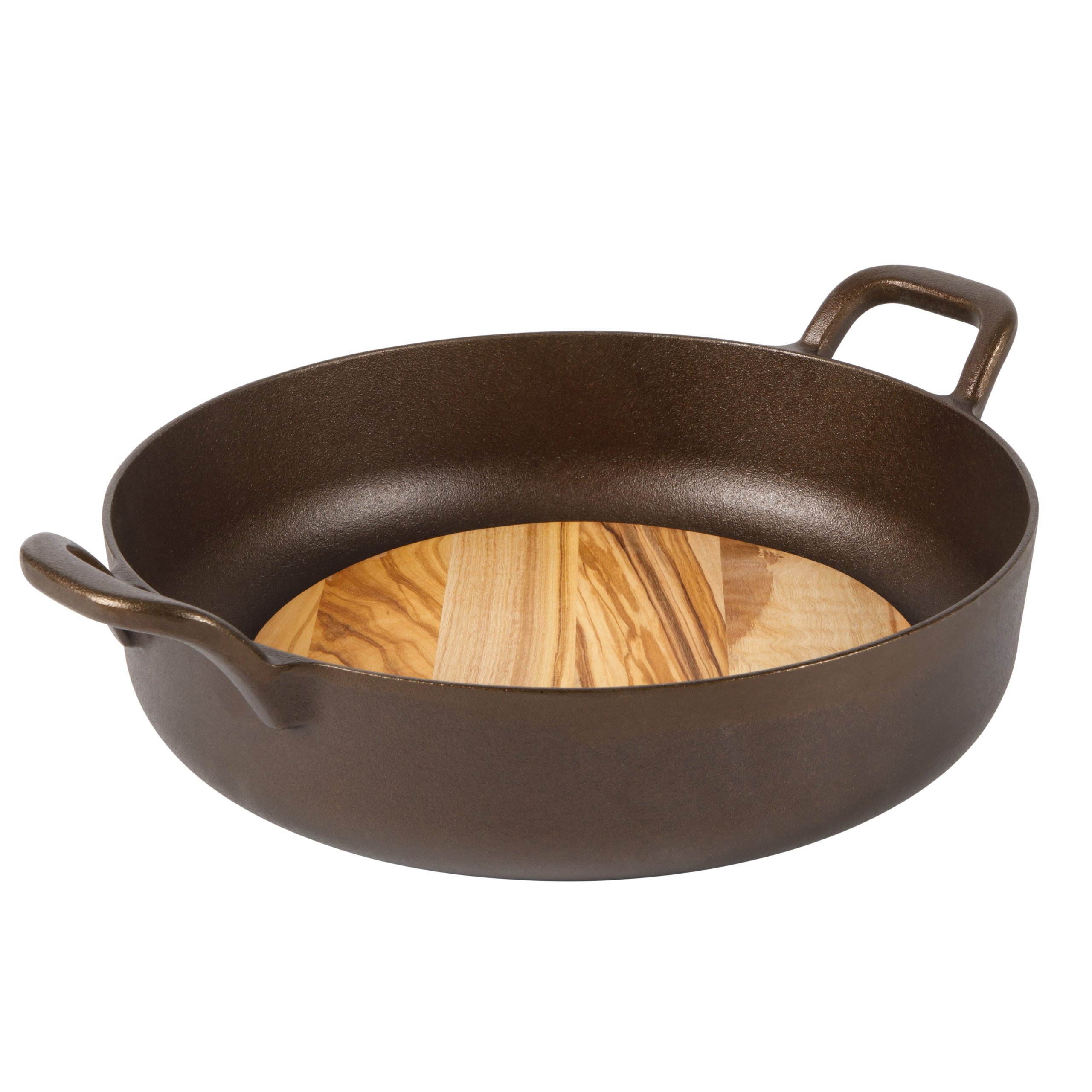 Bloomhouse Natural Bronze Finish 13-Inch Round Cast Iron Everyday Pan – Olive Oil Treated Cooking Surface with Dual Handles & Olive Wood Trivet, Oven, Stovetop & Campfire Safe - Image 4