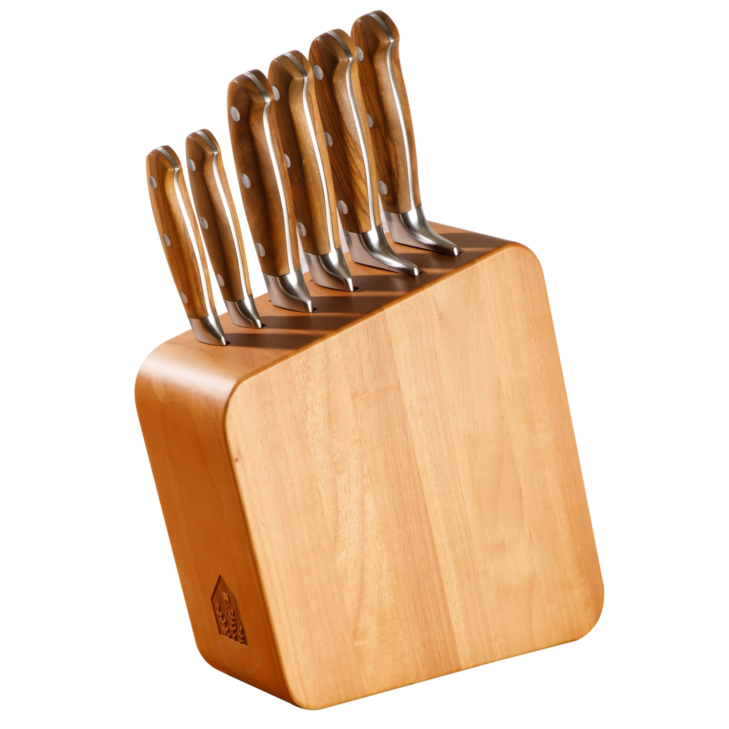 Bloomhouse 7 Piece Italian Olive Wood Knife Block Set w/ German Forged Steel Knives - Image 4
