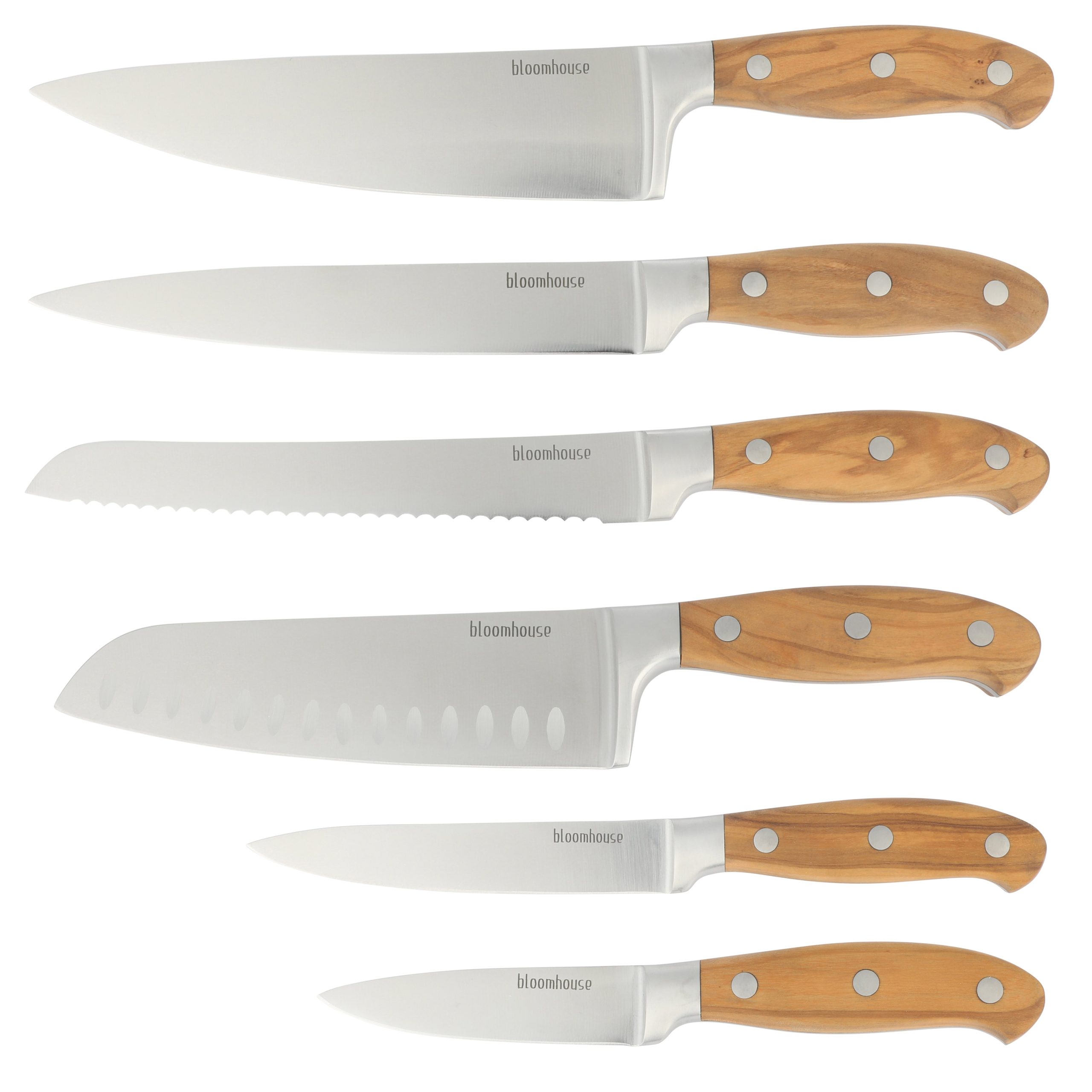 Bloomhouse 7 Piece Italian Olive Wood Knife Block Set w/ German Forged Steel Knives - Image 2