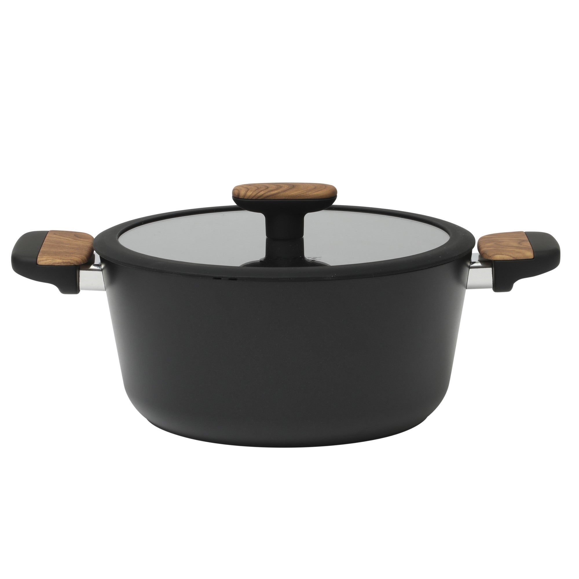 Oster Platinum Oxburg 14 Piece Forged Aluminum PFA Free Non-toxic Premium Ceramic Non Stick Interior Cookware & Kitchen Tools Set - Black W. Wood Handles - Image 2