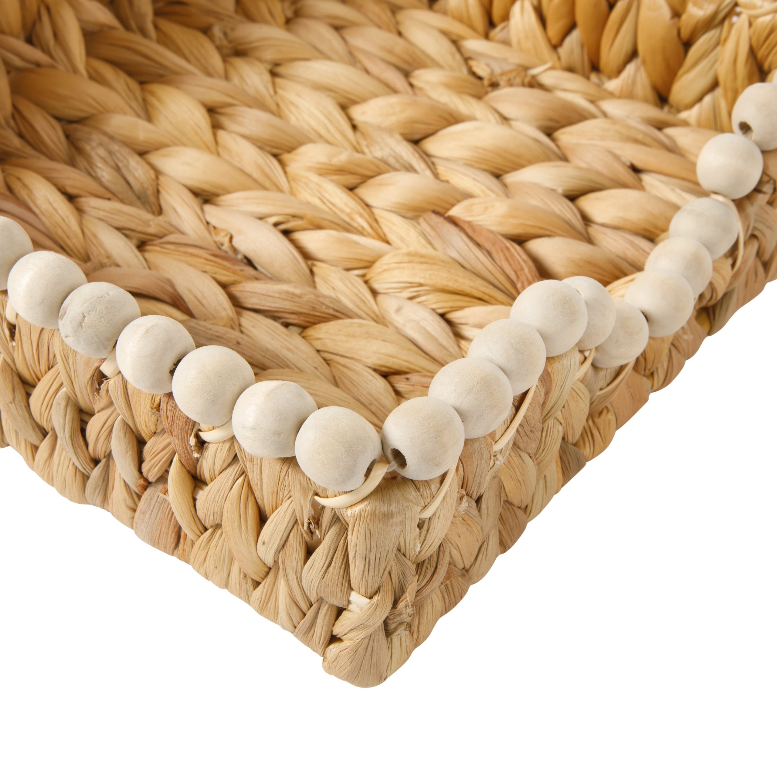 Gibson Home Riverrun Grove Woven Decorative Napkin Holder Tray – Natural Water Hyacinth Square Basket with Wood-Bead Trim for Napkins, Keys, Mail, Coffee Table Décor & Kitchen Counter Storage - Image 7