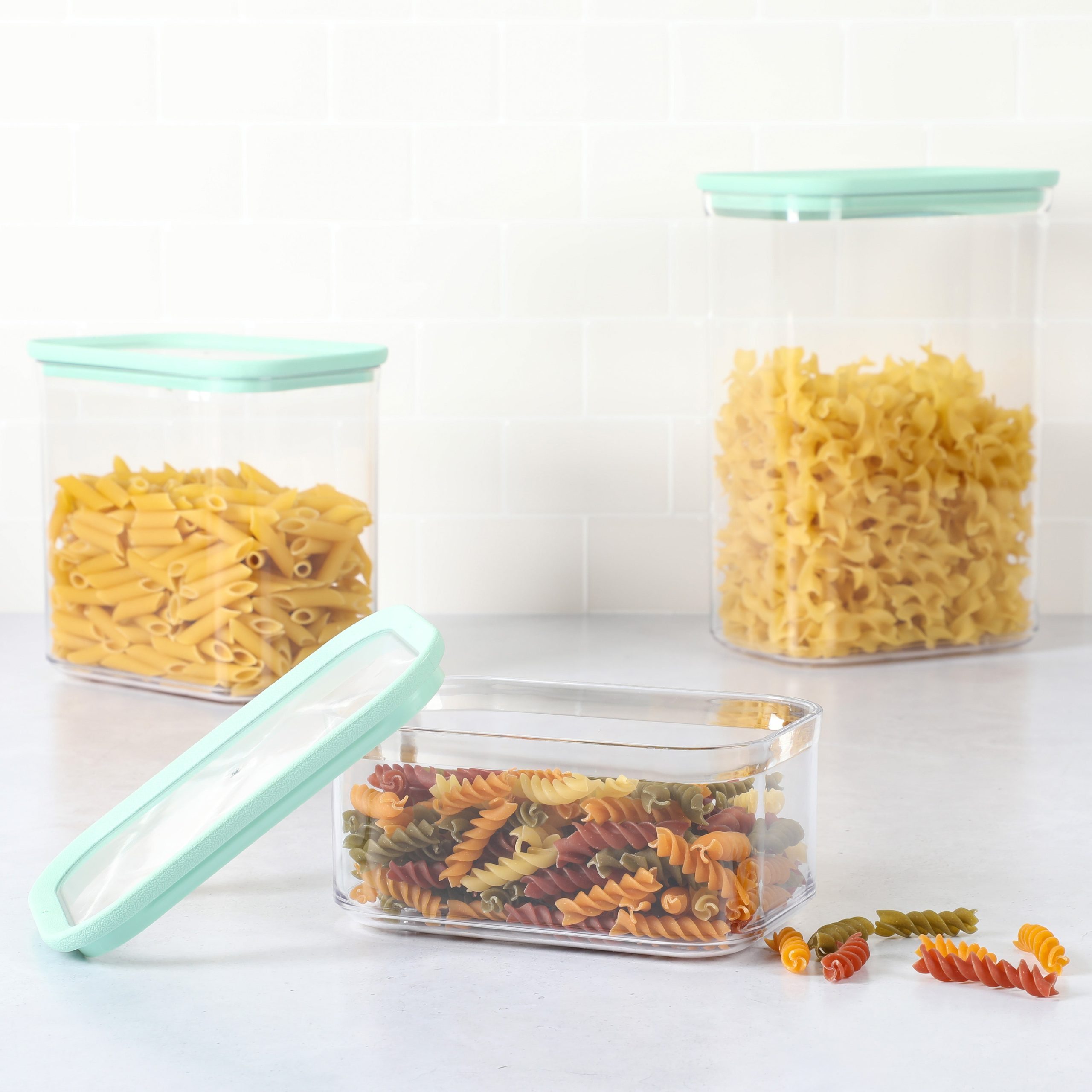 Martha Stewart Langstaff 6 Piece (92oz, 60oz, 26oz) Stackable Rectangular Container Set w/ Martha Blue Lids - Image 2