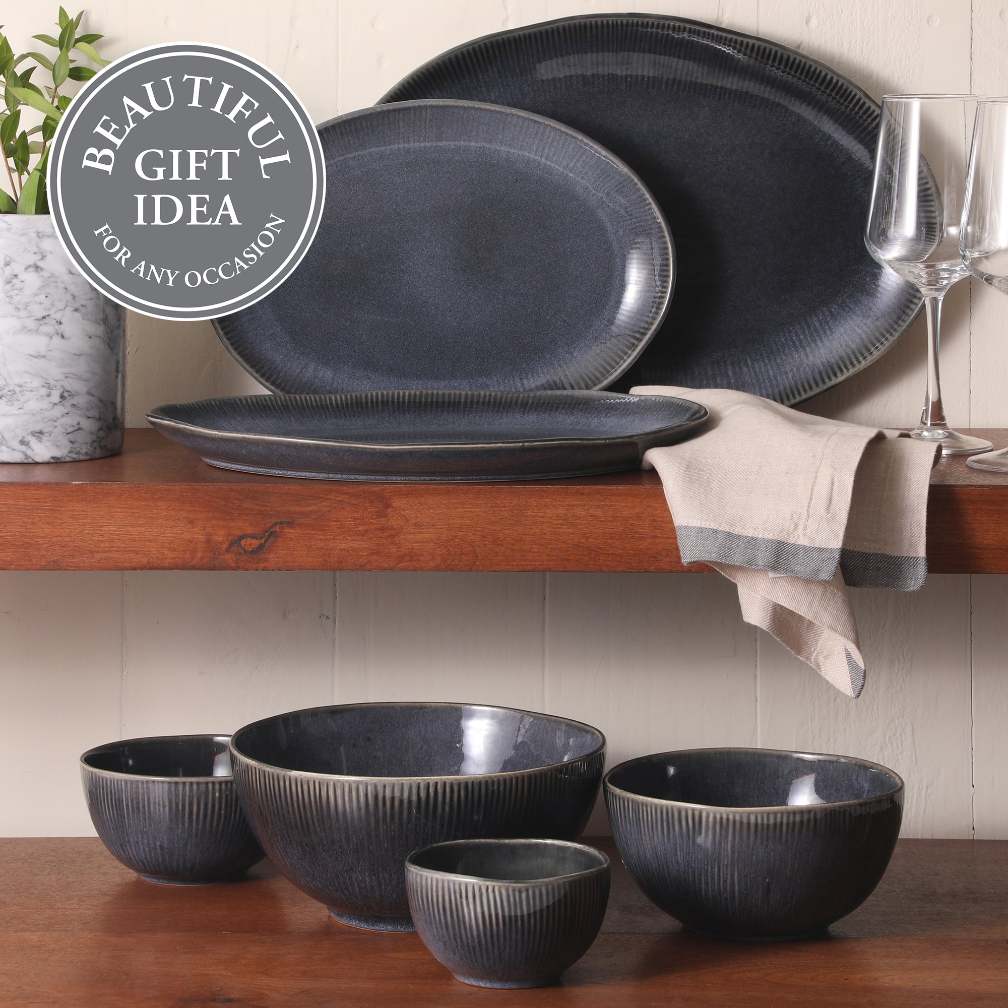 Gibson Elite Sandy Pines 4 Piece Nesting Bowl Set, 4”, 5.5”, 7” & 9” Round Stoneware Bowls, Reactive Glaze Finish, Mixing, Prep & Serving Bowls, Microwave & Dishwasher Safe - Image 12