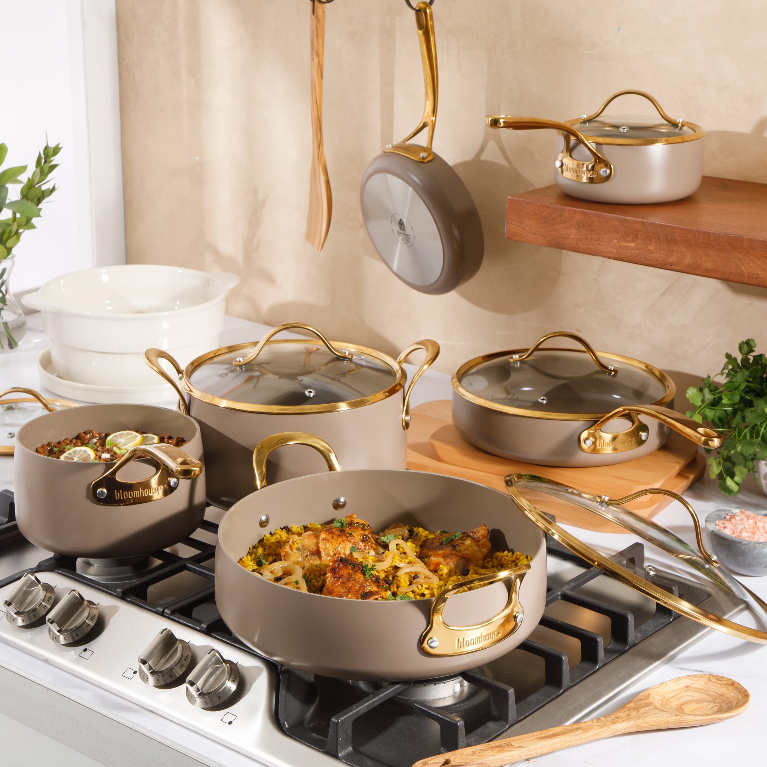 Bloomhouse 15 Piece Pots and Pans Heavy Duty Aluminum Premium PFA Free Ceramic Nonstick Dutch Oven Pot with Lid - Image 3