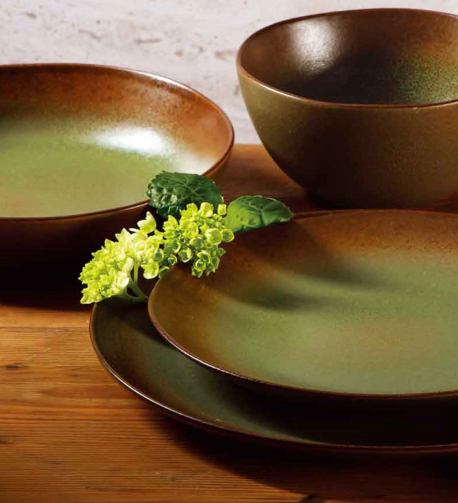 Bloomhouse Palermo Sun 16-Piece Double Bowl Stoneware Reactive Glaze Plates and Bowls Dinnerware Set - Image 2
