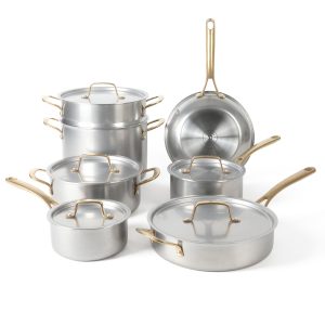 Martha Stewart Vintage 18/8 Tri-ply Stainless Steel 12-Piece Cookware Set w/ Gold Handles
