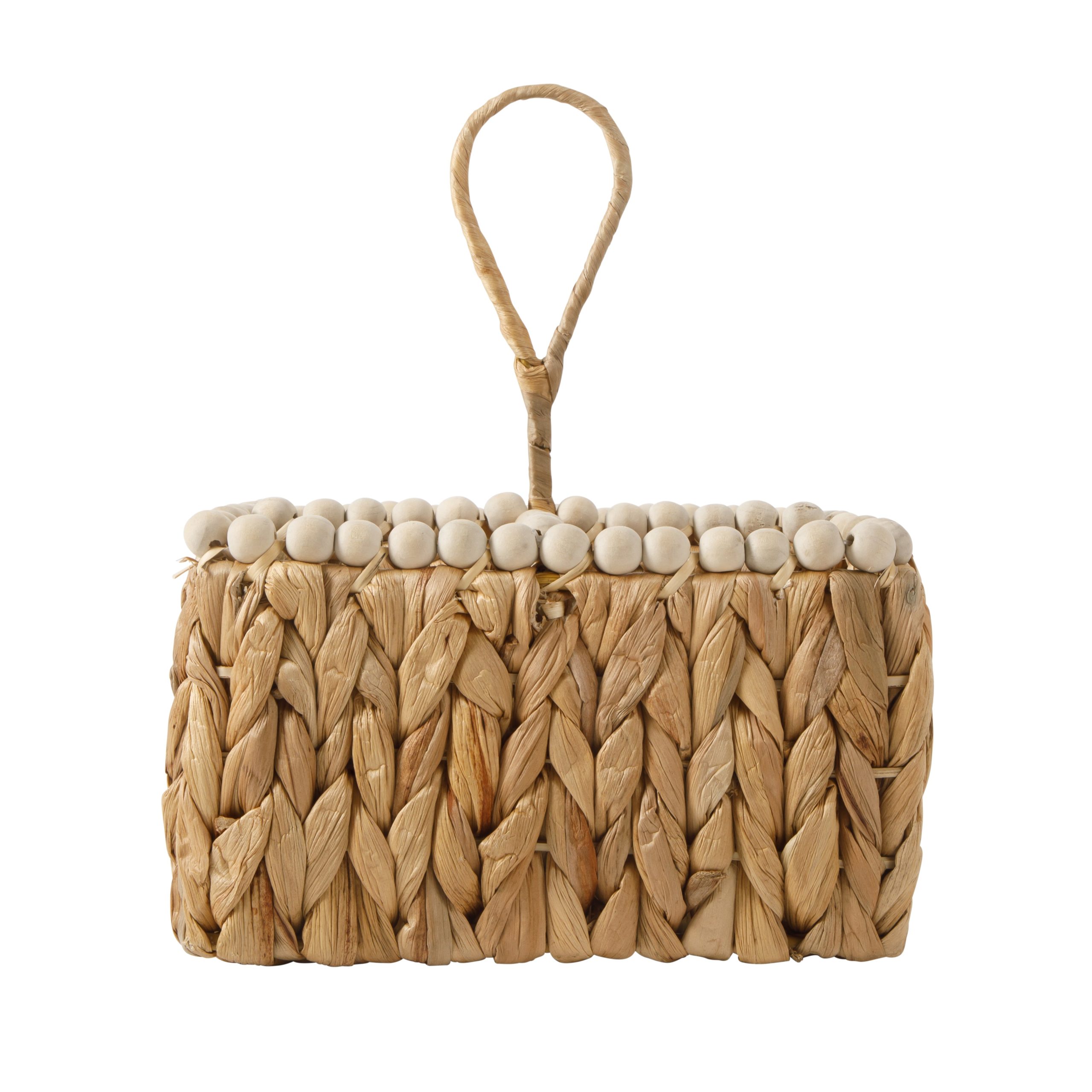 Gibson Home Riverrun Grove Woven Utensil Caddy with 4 Compartments, Natural Hand-Braided Water Hyacinth Basket with Wood-Bead Trim for Napkins, Cutlery, Condiments & Tabletop Storage - Image 7