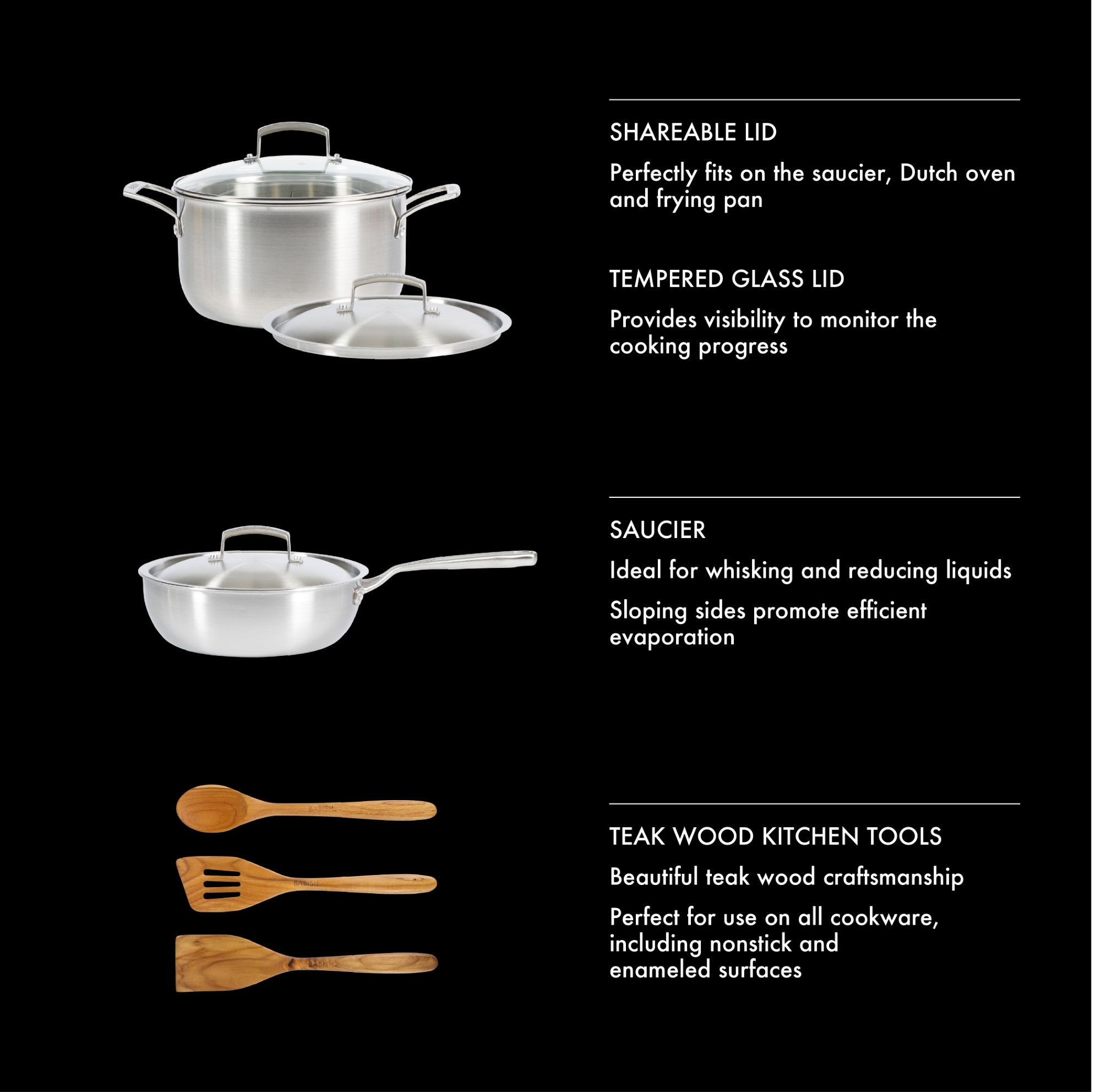 Babish 10 Piece Professional Tri Ply Non Toxic Pots and Pans Cookware Set - Image 11