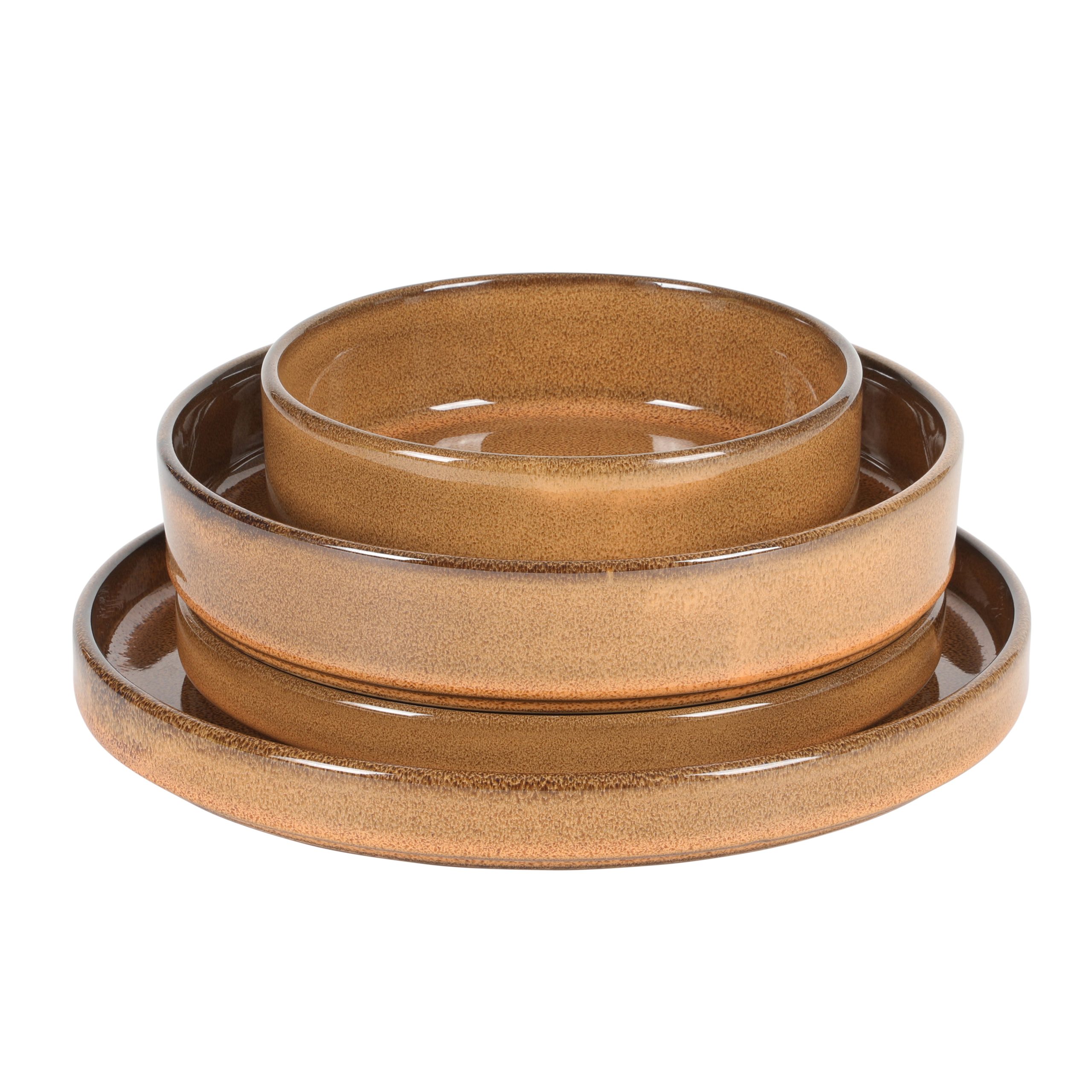 Bloomhouse Santorini Mist 16 Piece Double Bowl Terracotta Reactive Glaze Plates and Bowls Dinnerware Set - Moonstone White, Amber, Garnet Red, or Jade - Image 12