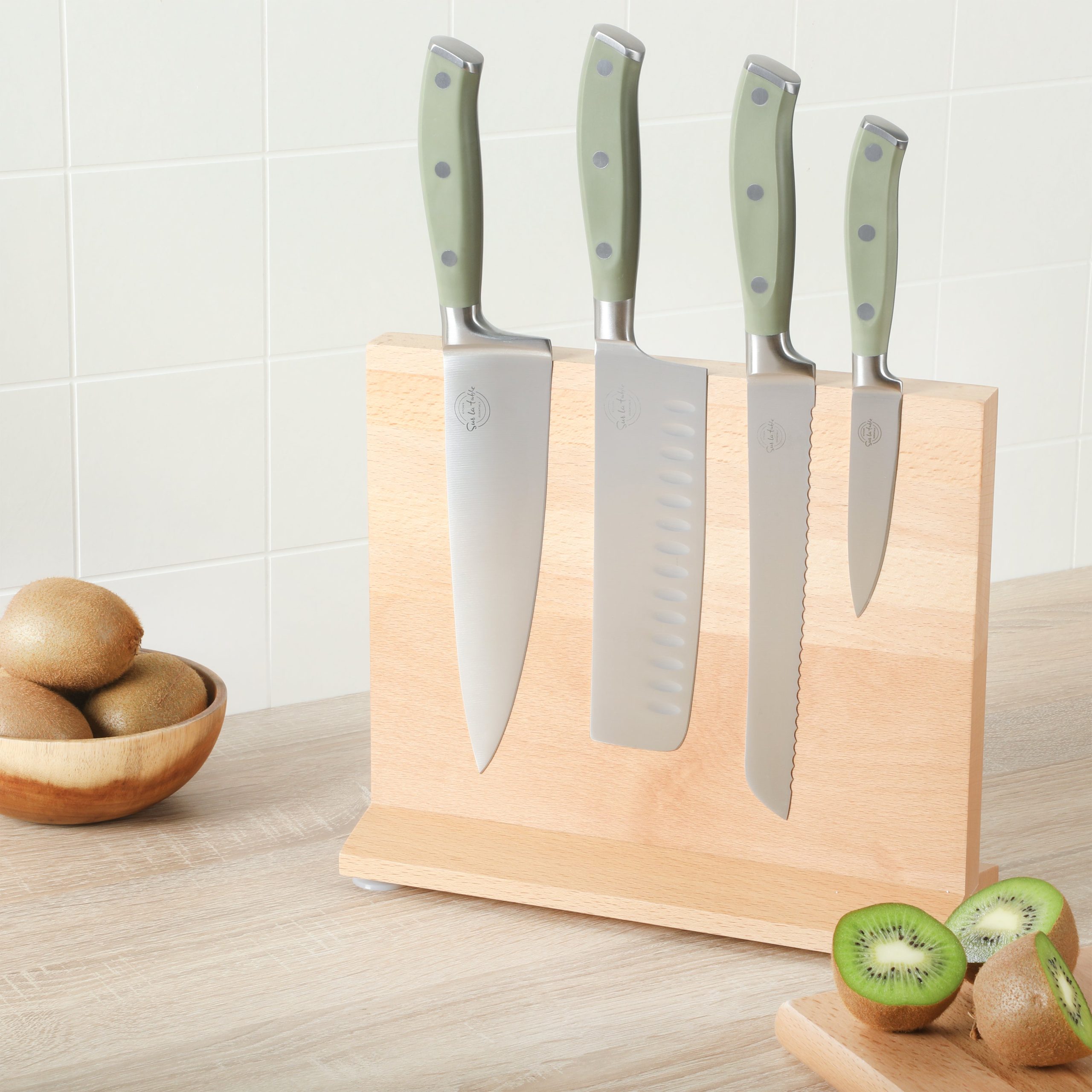 Sur La Table Tasting Kitchen 5-Piece Cutlery Set With Triple Riveted Handle on Beechwood Magnetic Block - Image 2