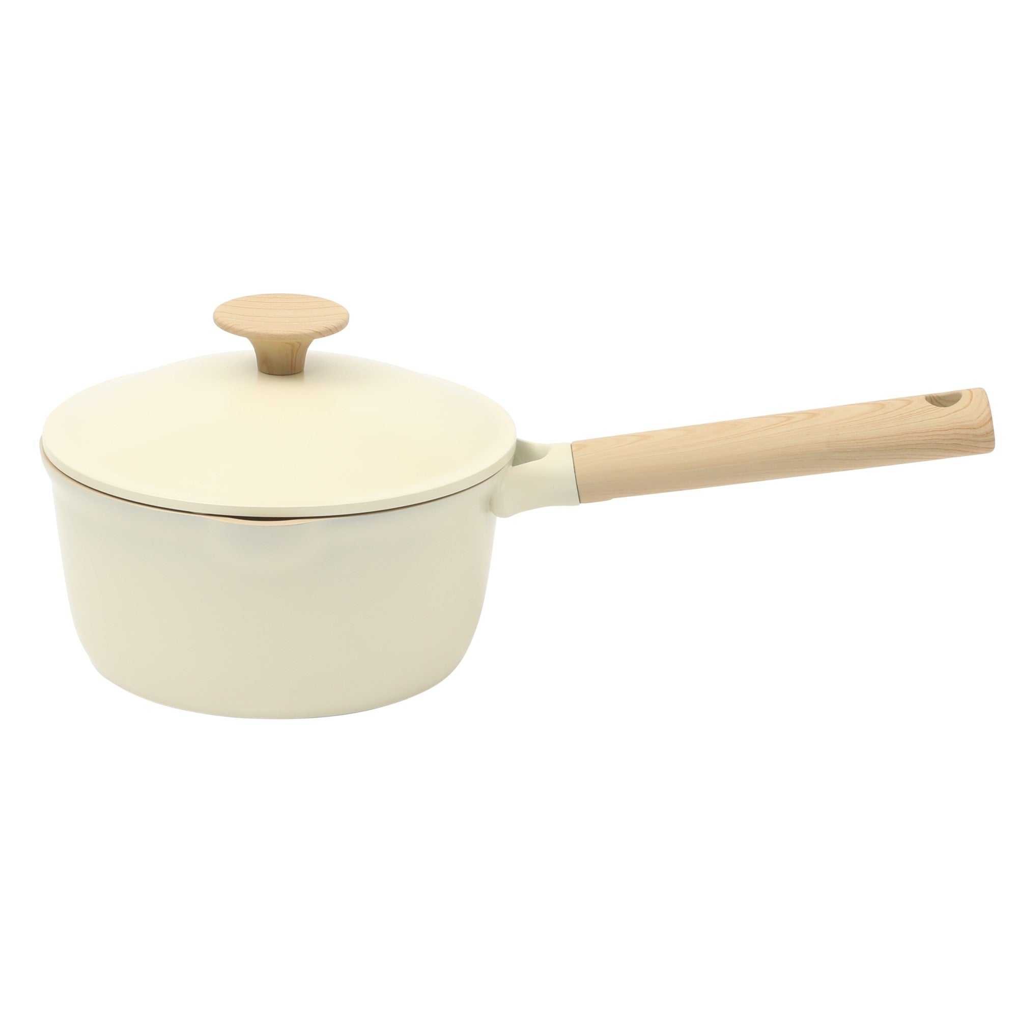 Gibson Elite Folkstone 13 Piece Pots and Pans Durable Cast Aluminum PFA Free Non stick Ceramic Coating Cookware Set W/ Kitchen Tongs, Tools, and Protective Felts - Induction Safe - Linen White W/ Wood Handle - Image 5