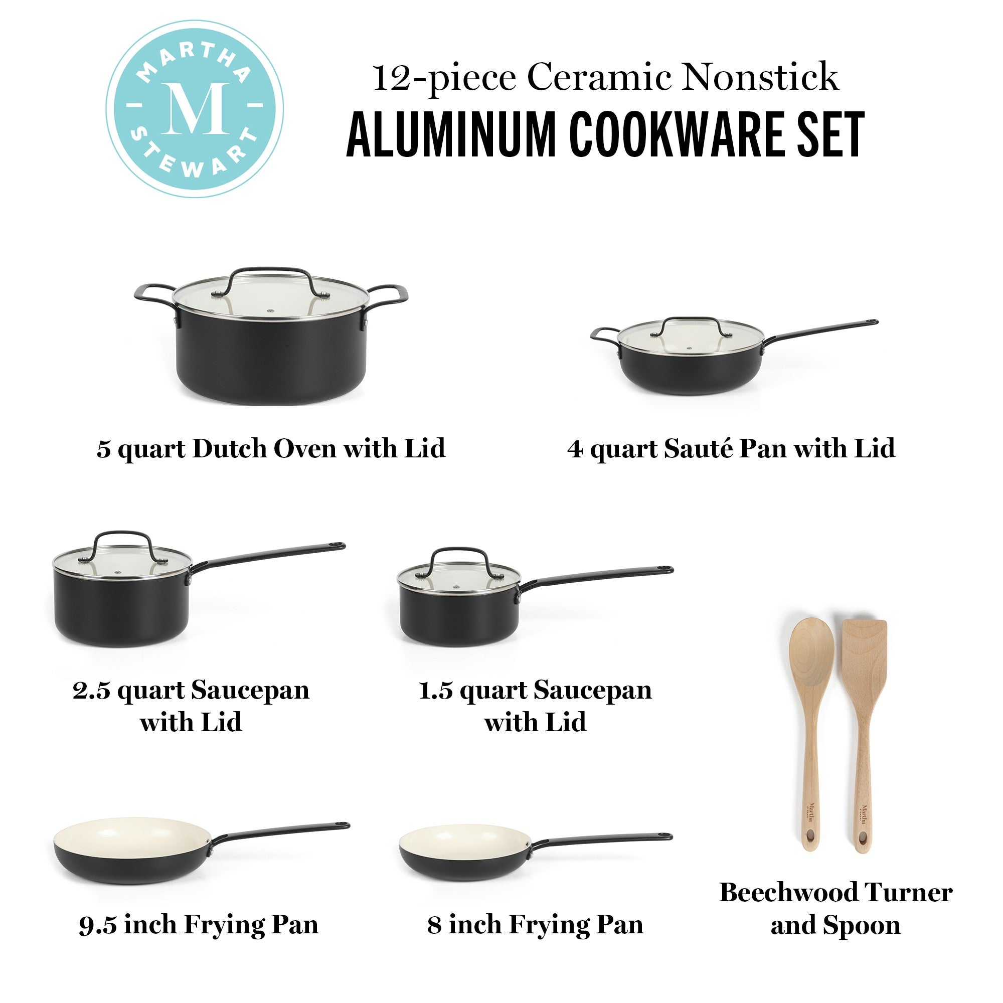 Martha Stewart Emmeline Premium Nonstick PFA Free Ceramic Interior 12 Piece Heavy Gauge Enamel Aluminum Pots and Pans Cookware Set - Image 15