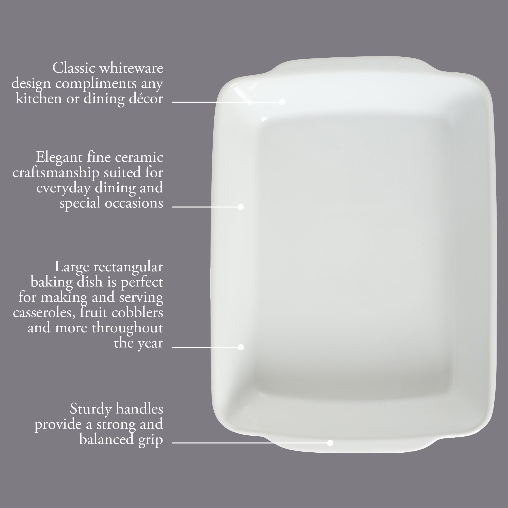 Gibson Home Gracious Dining 2.6-Quart White Stoneware Covered Baking Dish with Multi-Purpose Lid – 12.7 x 9-Inch Rectangular Oven Safe Casserole, Lasagna & Roasting Baker, Lid Doubles as Serveware or Trivet - Image 4