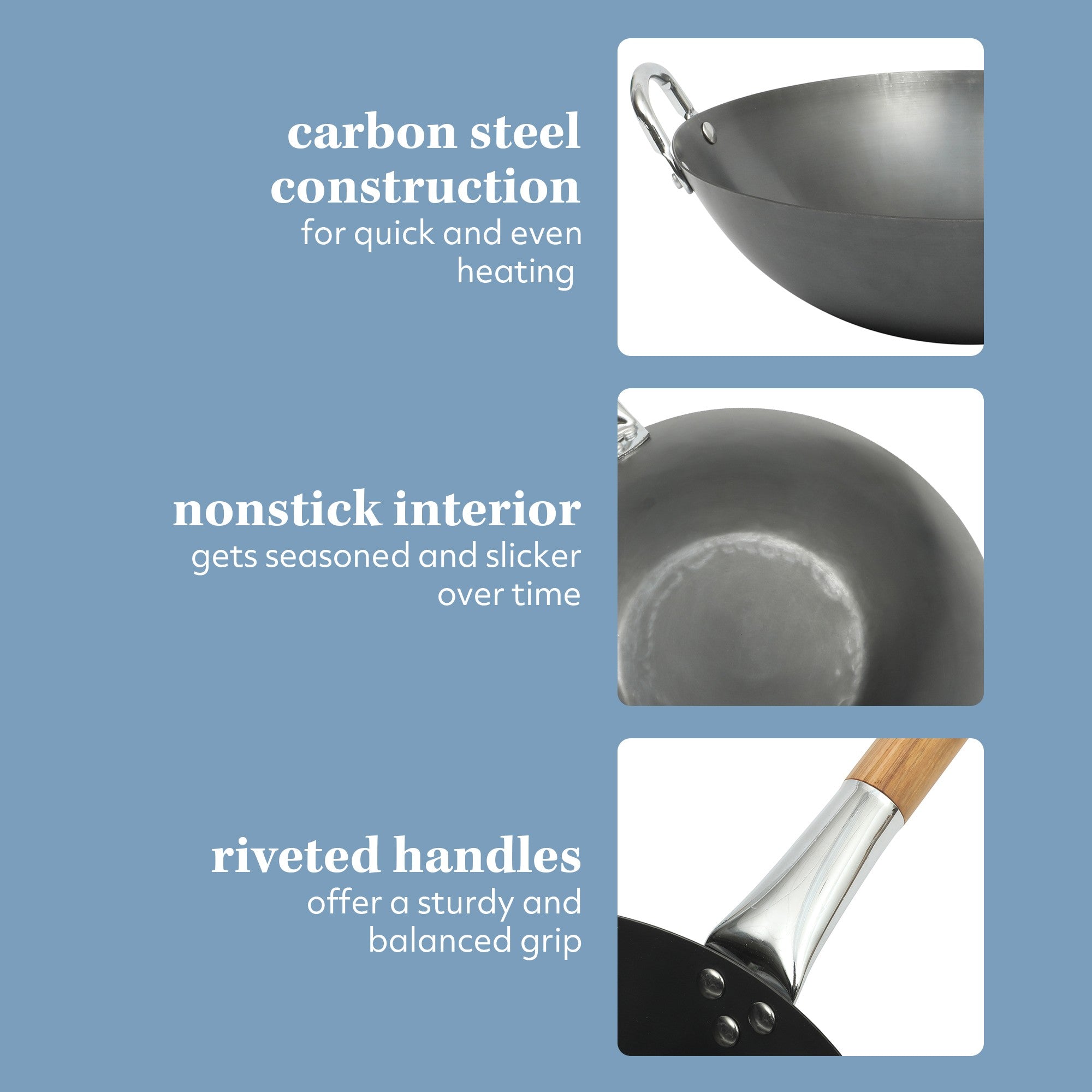 Sur La Table Kitchen Essentials Quick Fire Carbon Steel 13.5" Flat Bottom Wok - Image 12
