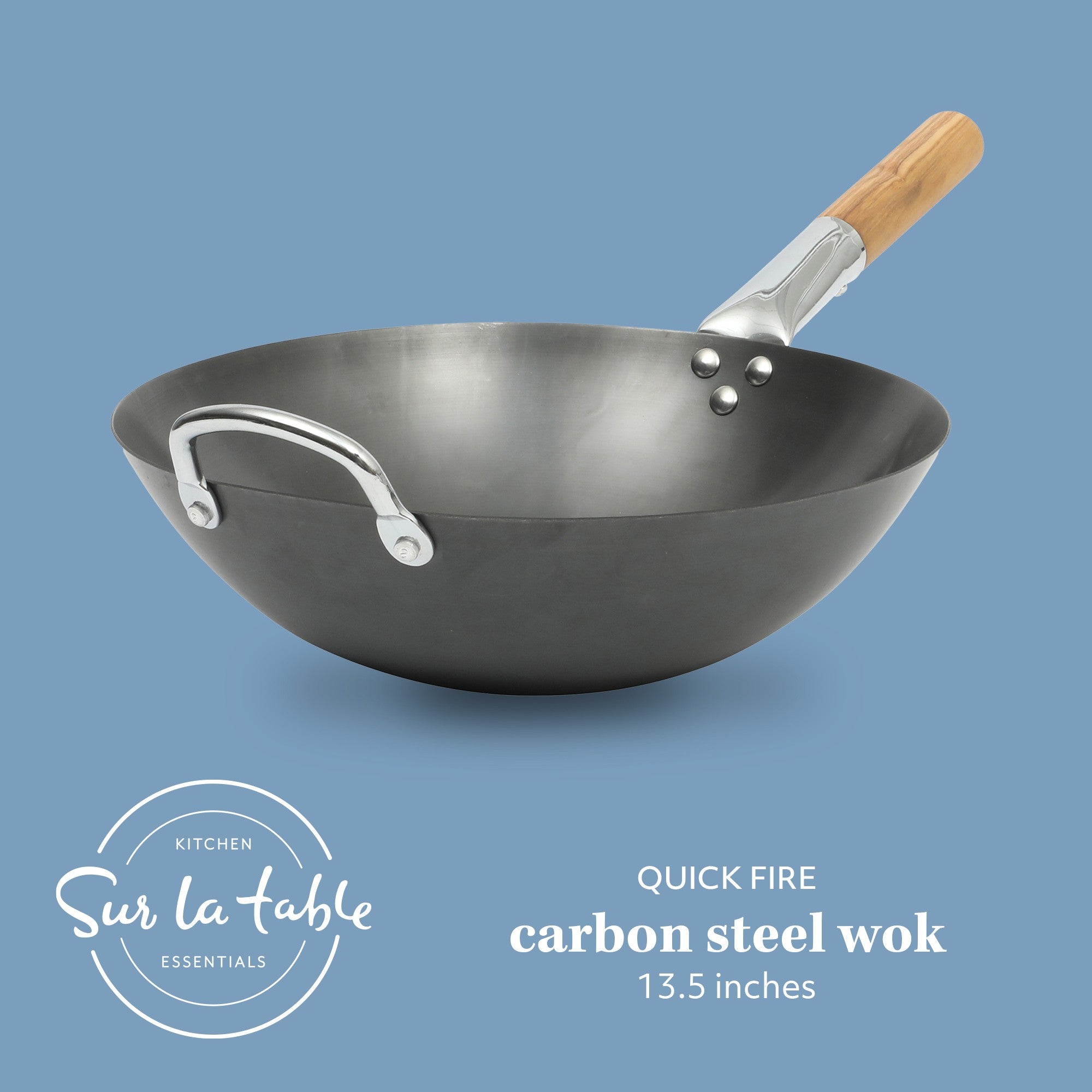 Sur La Table Kitchen Essentials Quick Fire Carbon Steel 13.5" Flat Bottom Wok - Image 9