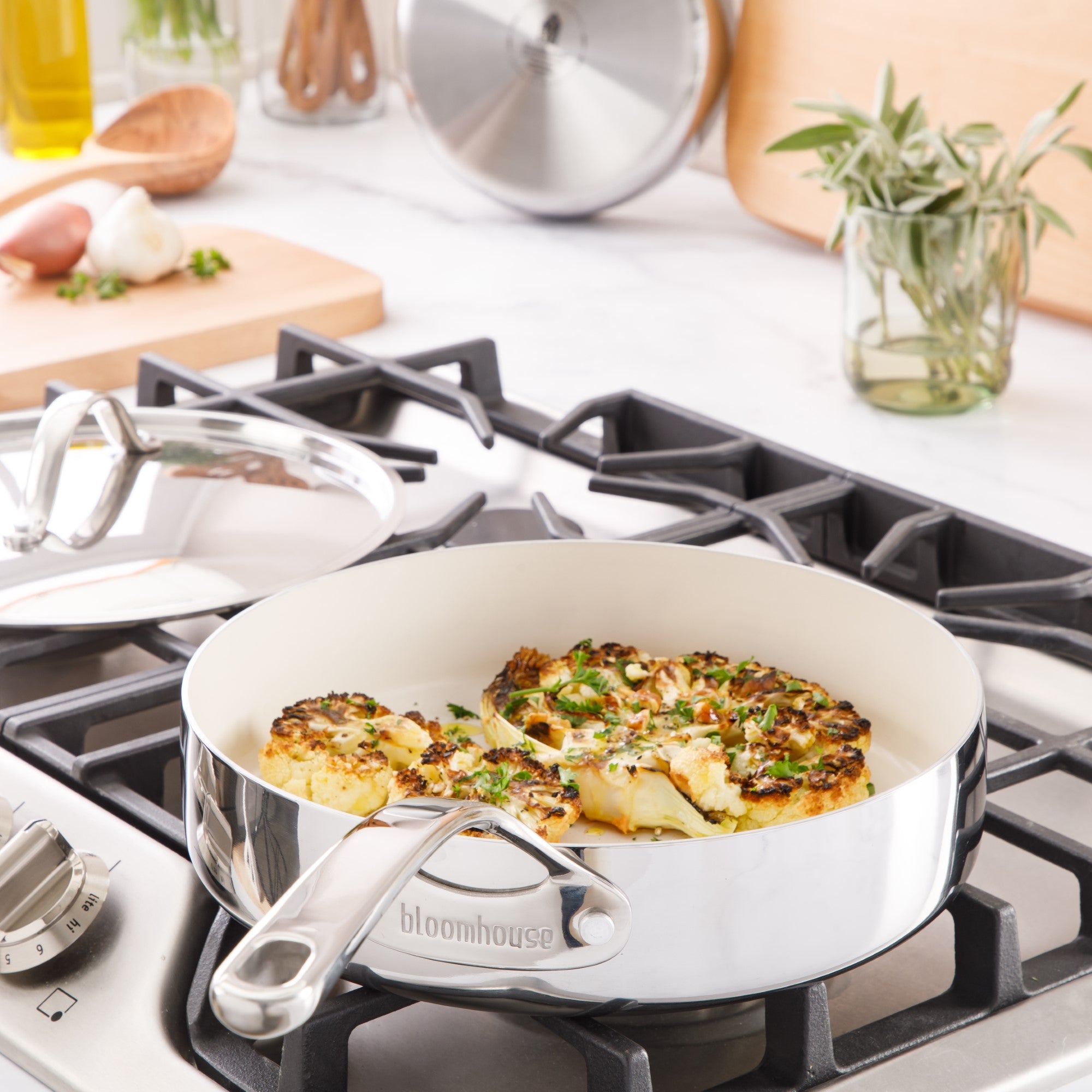 Bloomhouse 10 Inch Triply Stainless Steel Fry Pan W/ Lid W/ Non-Stick Non-Toxic Pro Ceramic Interior Frying Pan - Image 4