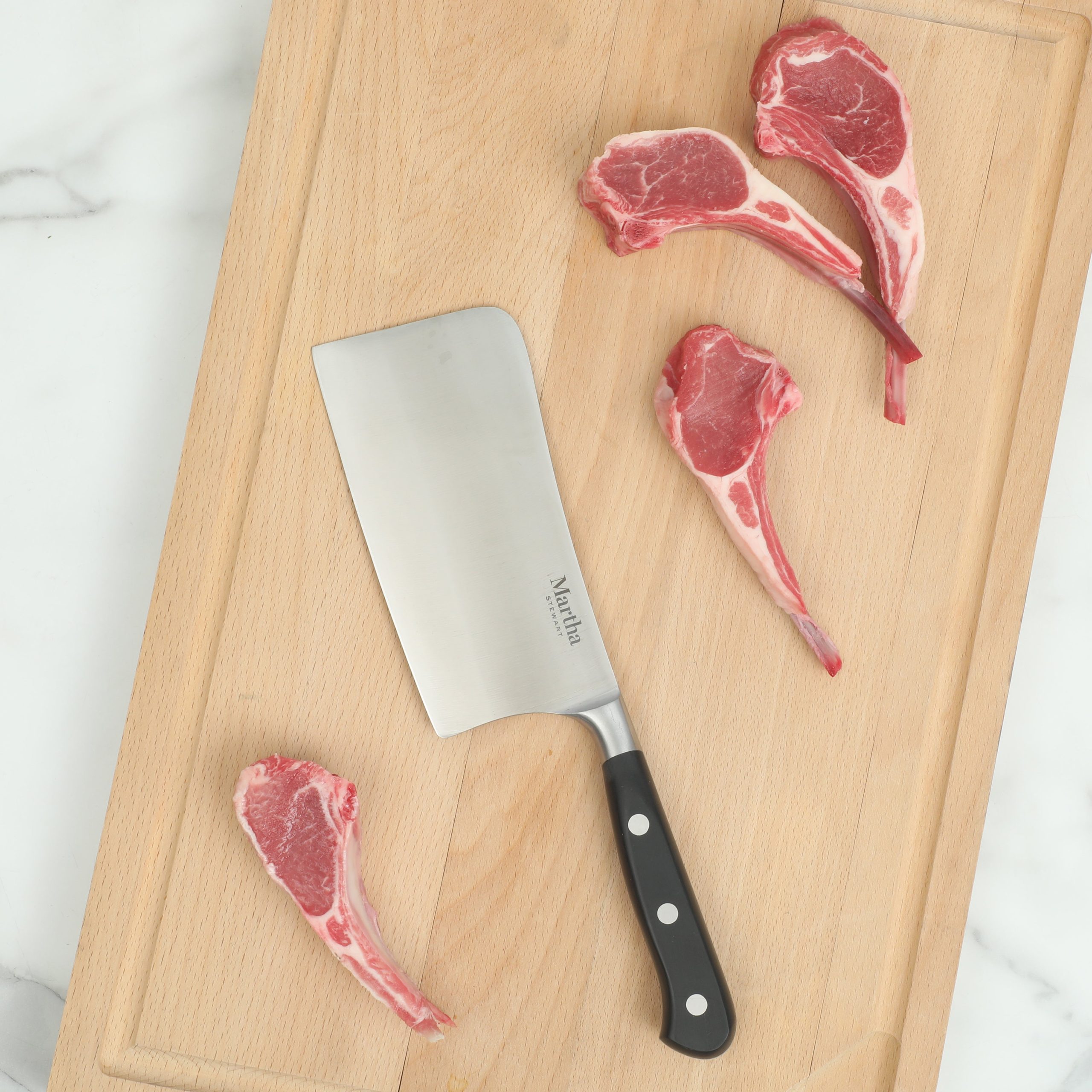 Martha Stewart Carverton 6" Cleaver Knife, High Carbon Stainless Steel Kitchen Knive W/ Black Triple Rivet Handle - Image 5
