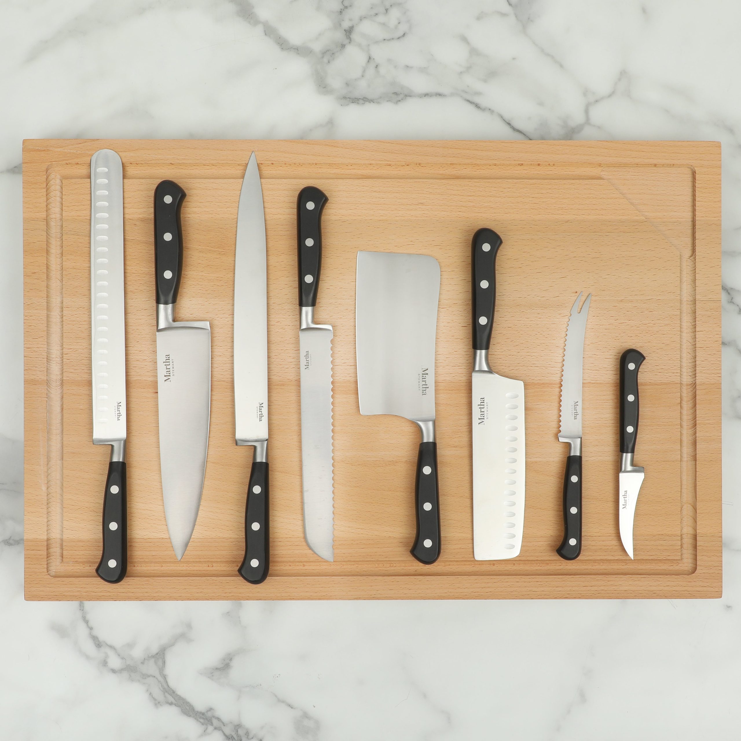 Martha Stewart Carverton 6" Cleaver Knife, High Carbon Stainless Steel Kitchen Knive W/ Black Triple Rivet Handle - Image 6