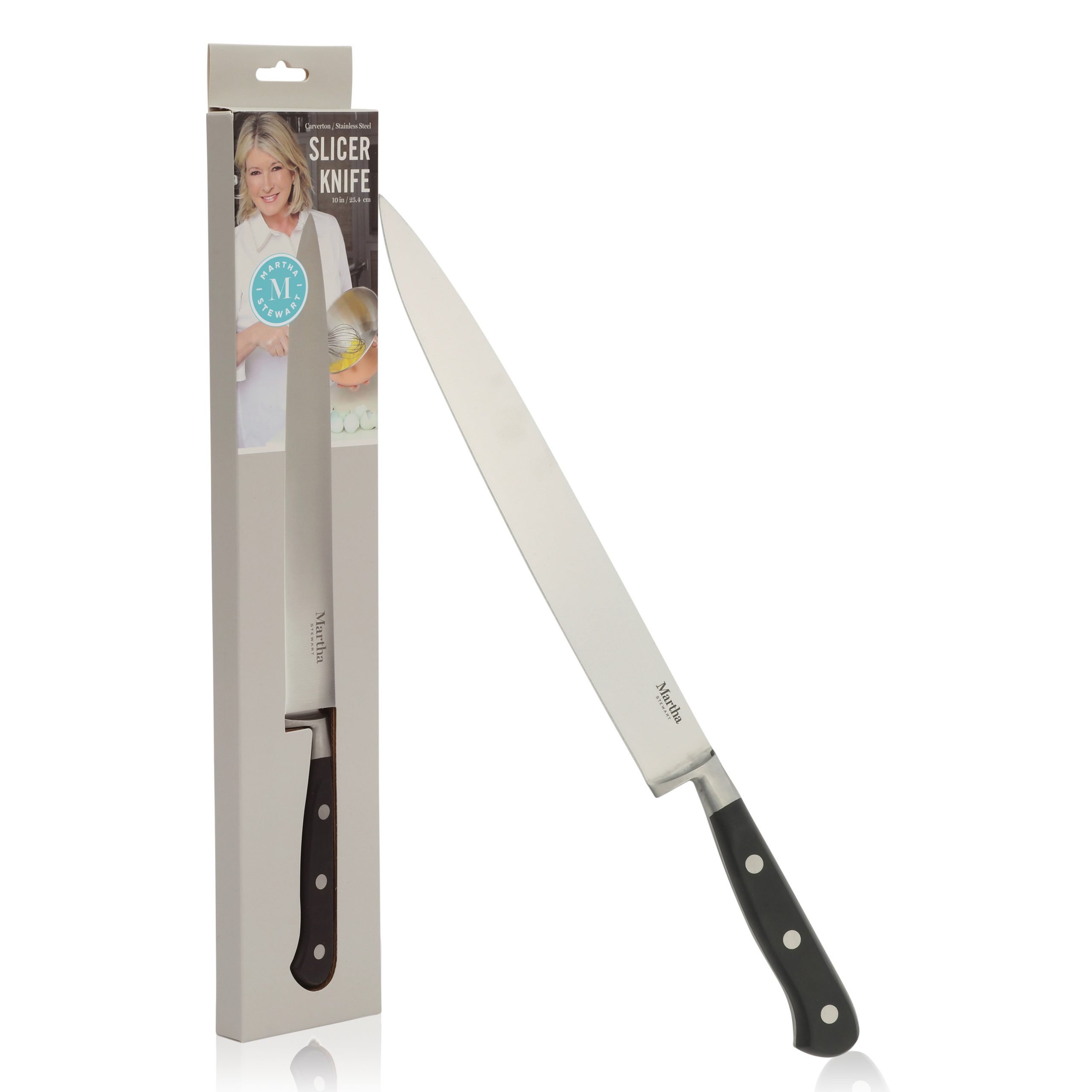 Martha Stewart Carverton 10" Slicer Knife, High Carbon Stainless Steel Kitchen Knive W/ Black Triple Rivet Handle - Image 6
