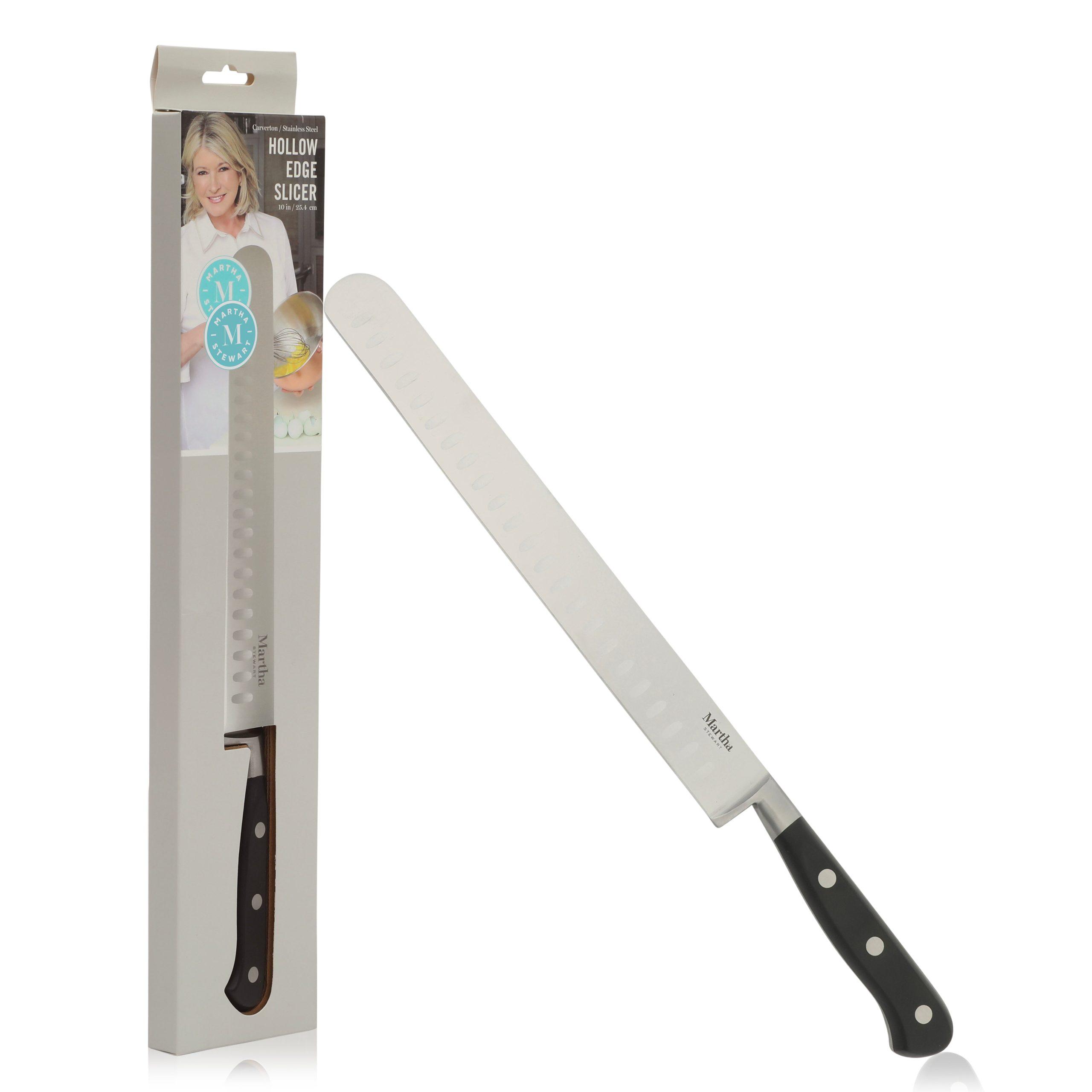 Martha Stewart Carverton 10" Hollow Edge Slicer Knife, High Carbon Stainless Steel Kitchen Knive W/ Black Triple Rivet Handle - Image 8