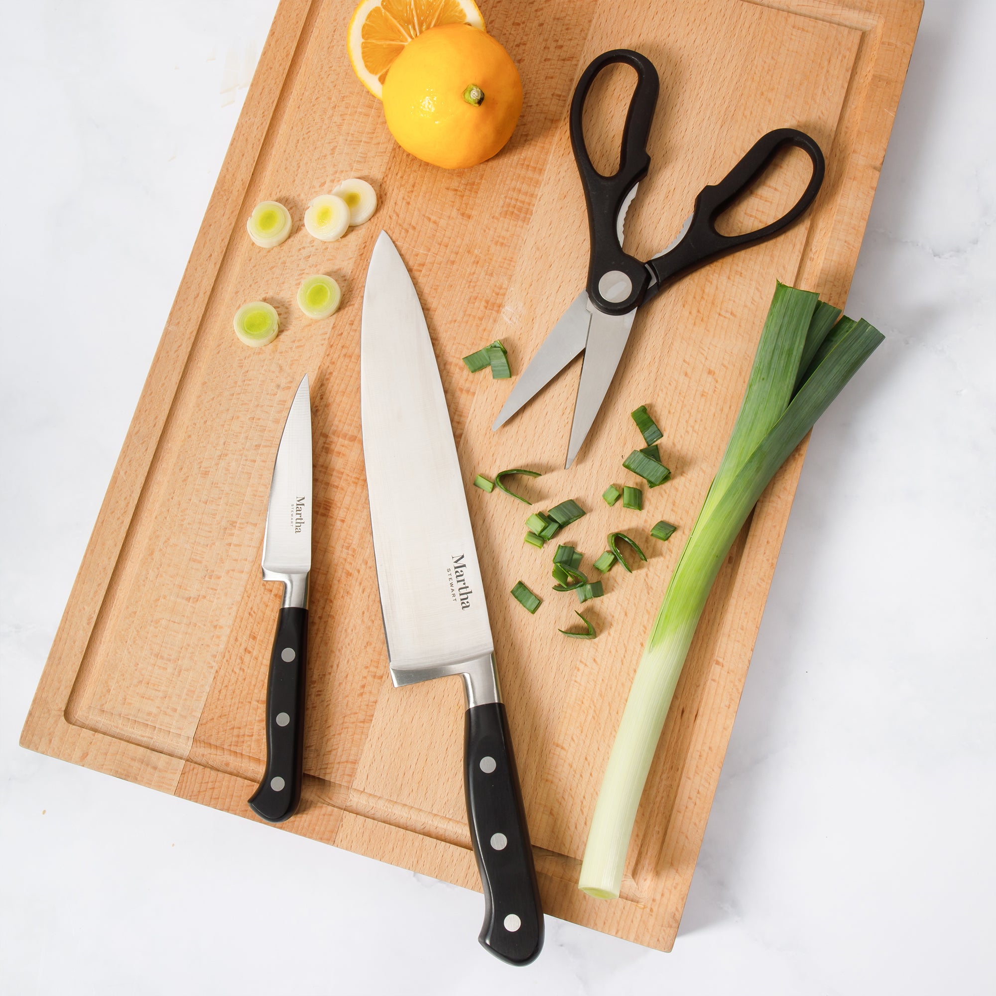 Martha Stewart Carverton 14 Piece High Carbon Stainless Steel Cutlery Kitchen Knife Block Set w/ABS Triple Riveted Forged Handle Wood Block - Black - Image 5