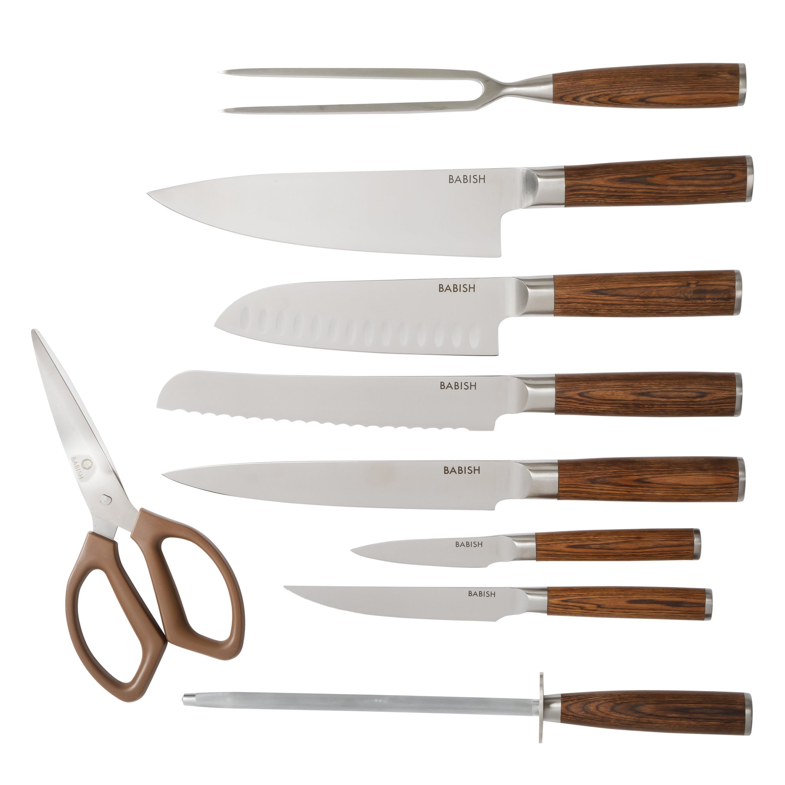 Babish High-Carbon 1.4116 German Steel 15 Piece Full Tang Forged Cutlery Kitchen Knife Block Set - Light/Dark Pakka Wood Handle - Image 14