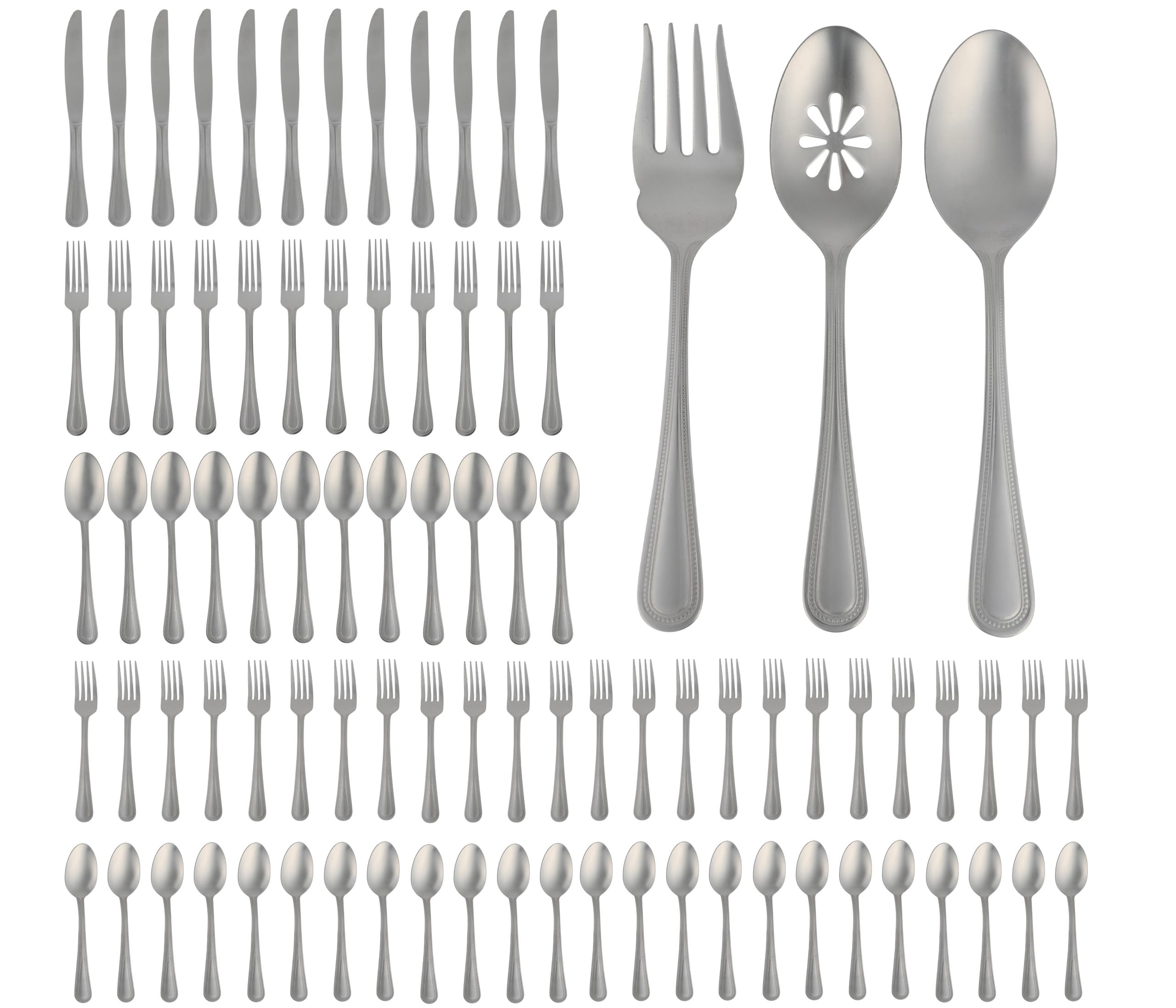 Gibson Home Sinta 87-Piece Stainless Steel Flatware Set with Bead Border Design – Service for 12 Plus Serving Utensils, Polished Silverware, Dishwasher Safe - Image 4
