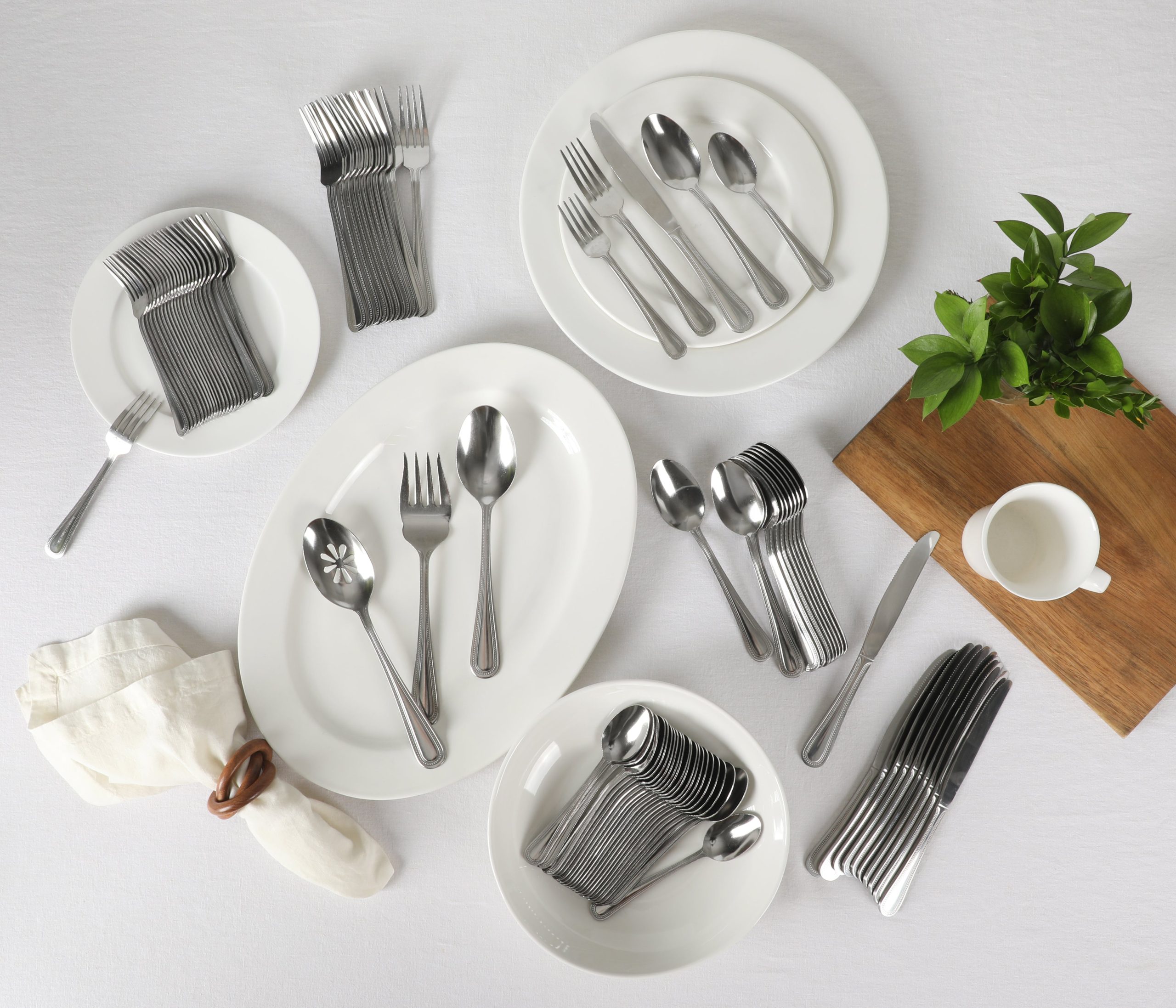 Gibson Home Sinta 87-Piece Stainless Steel Flatware Set with Bead Border Design – Service for 12 Plus Serving Utensils, Polished Silverware, Dishwasher Safe - Image 3