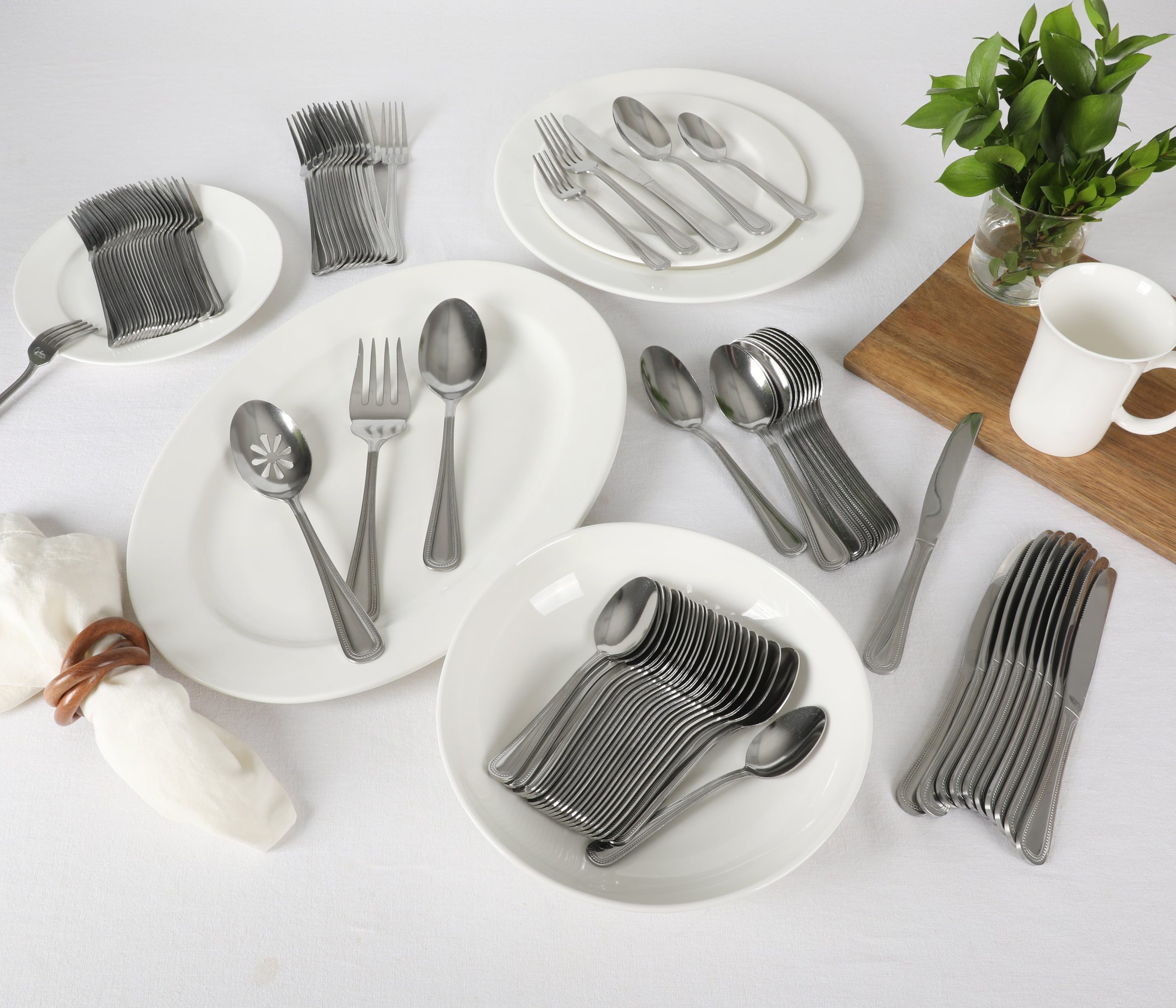 Gibson Home Sinta 87-Piece Stainless Steel Flatware Set with Bead Border Design – Service for 12 Plus Serving Utensils, Polished Silverware, Dishwasher Safe - Image 2