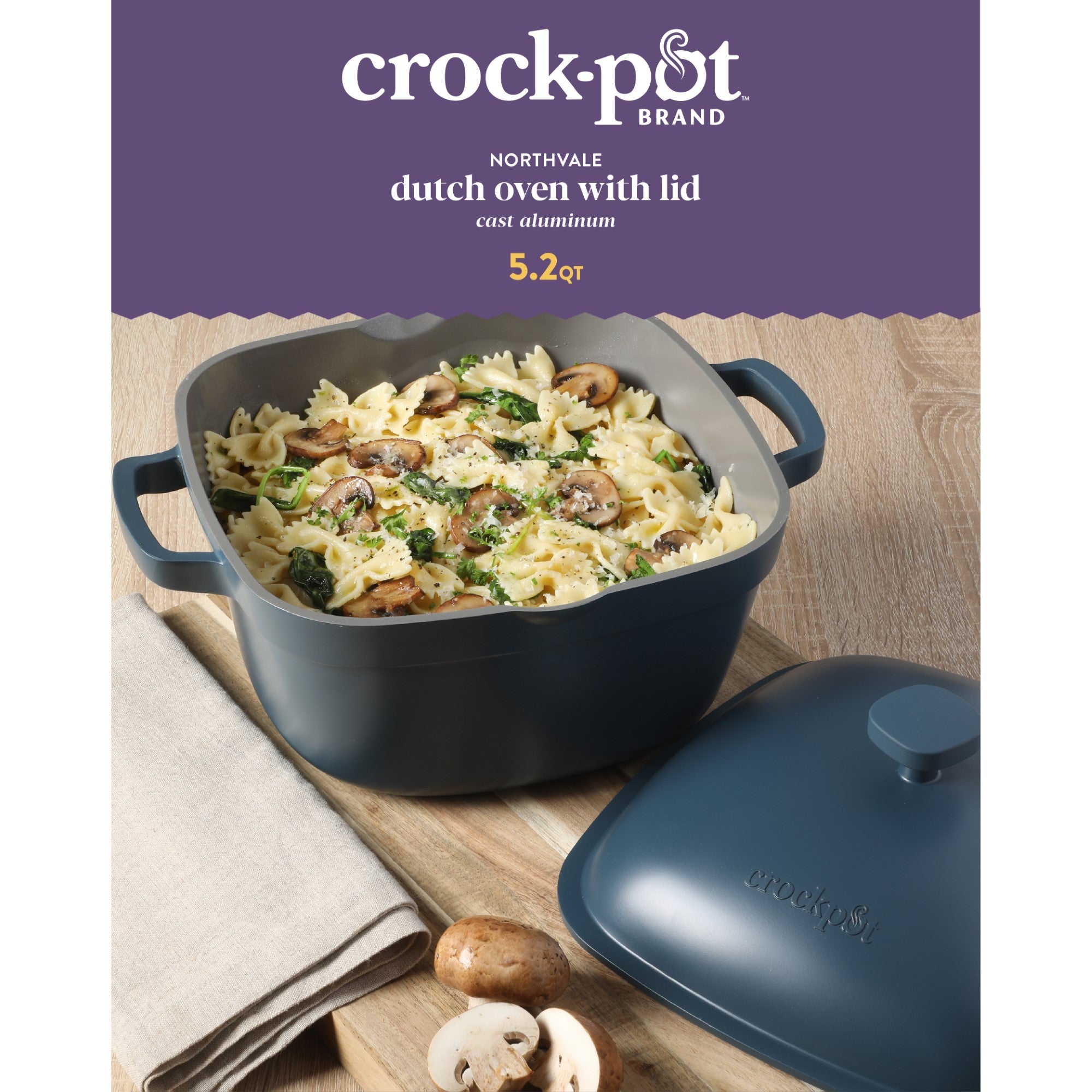Crock-Pot Northvale Cast Aluminum Lightweight Durable 5.2 Quart Heavy Duty Dutch Oven Pot With Lid, Oven Safe, Dual Handles - Image 2